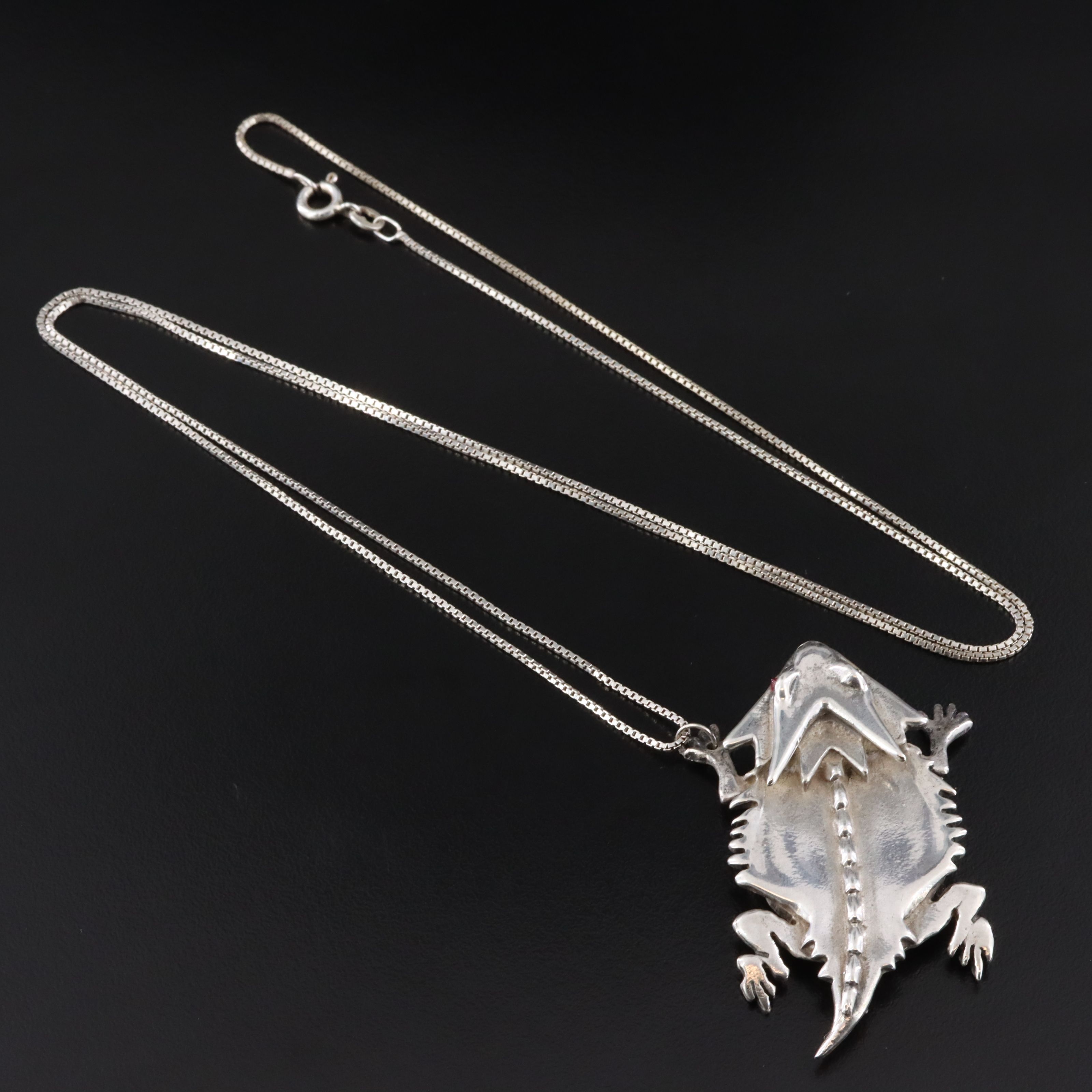 Signed Sterling Inlaid Horned Lizard Pendant Necklace