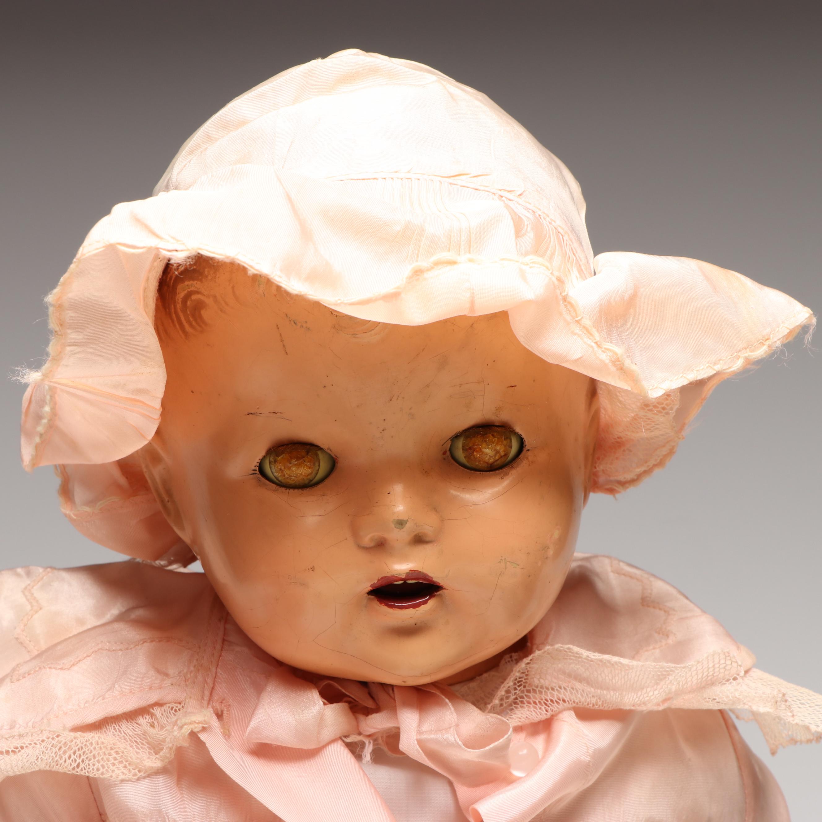 Baby Dolls with Crocheted Bonnet and Sweater, Early to Mid-20th Century