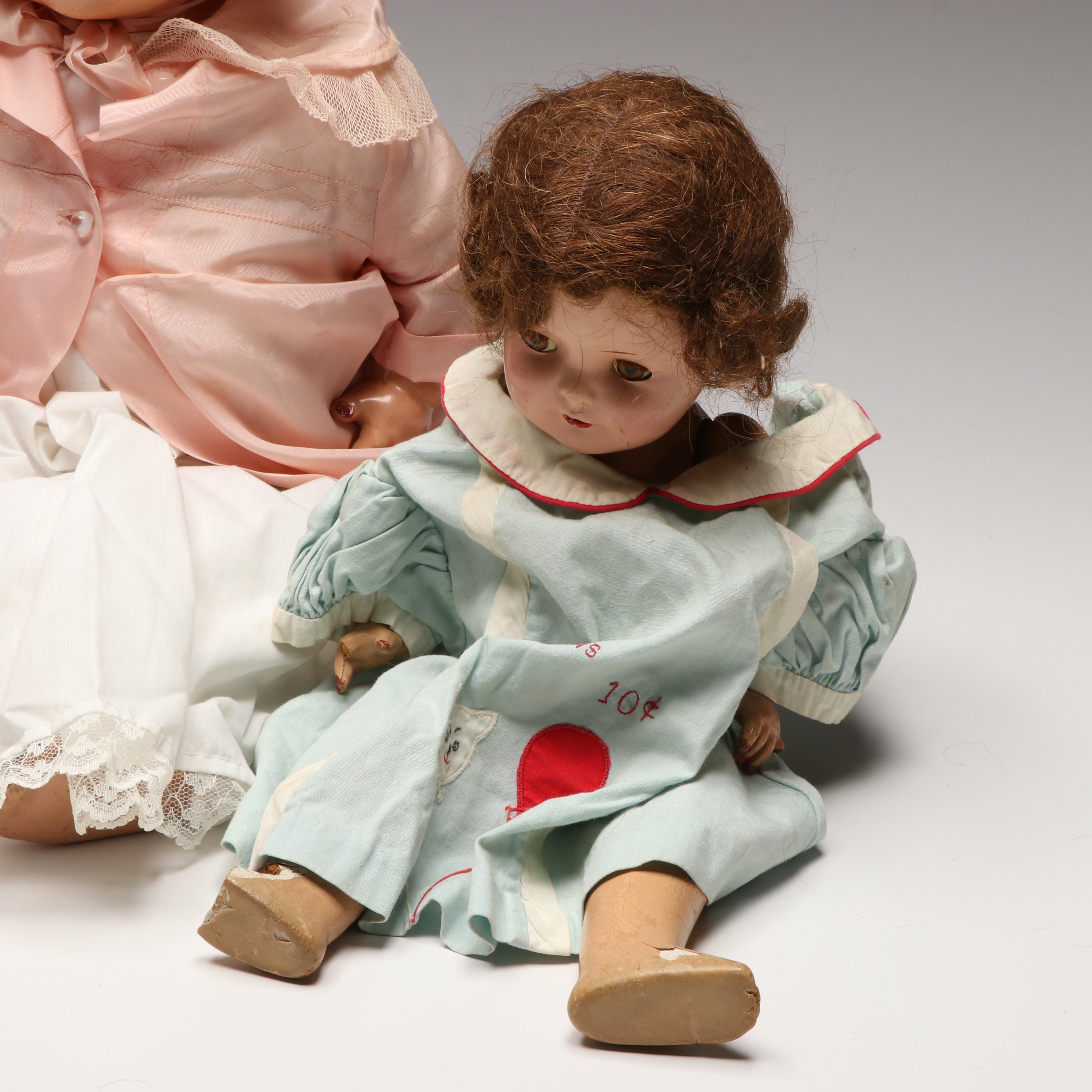 Baby Dolls with Crocheted Bonnet and Sweater, Early to Mid-20th Century