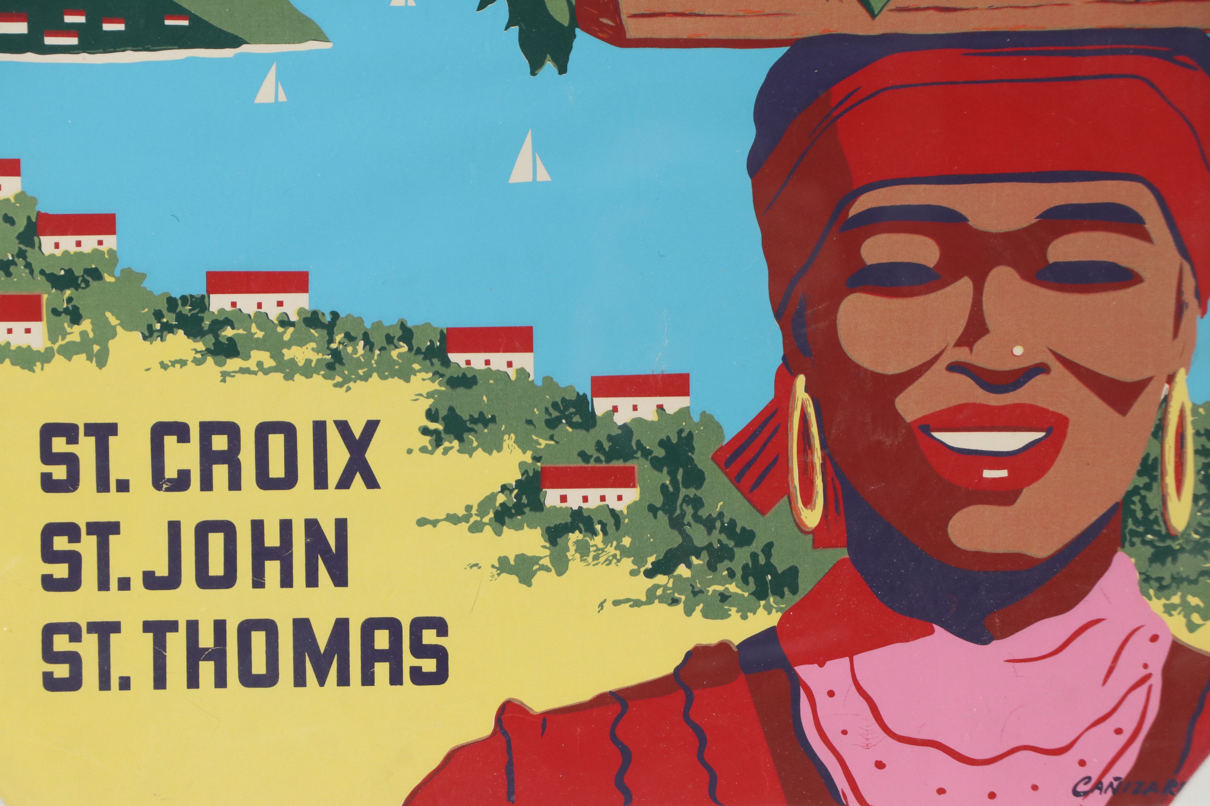 Caribair Serigraph Travel Poster "The Virgin Islands," Circa 1950