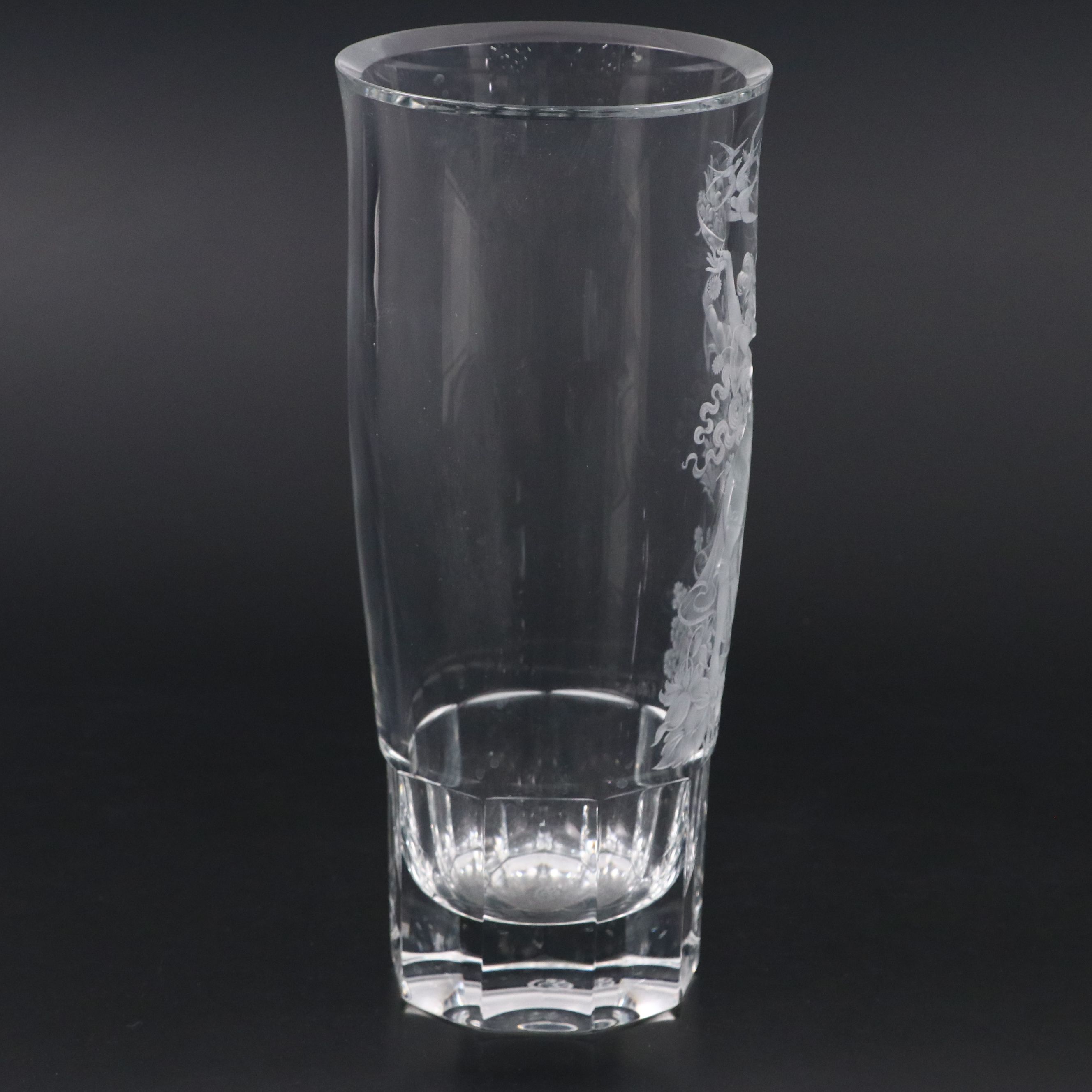 Exbor Hand-Engraved Figural Czech Crystal Vase, Late 20th Century