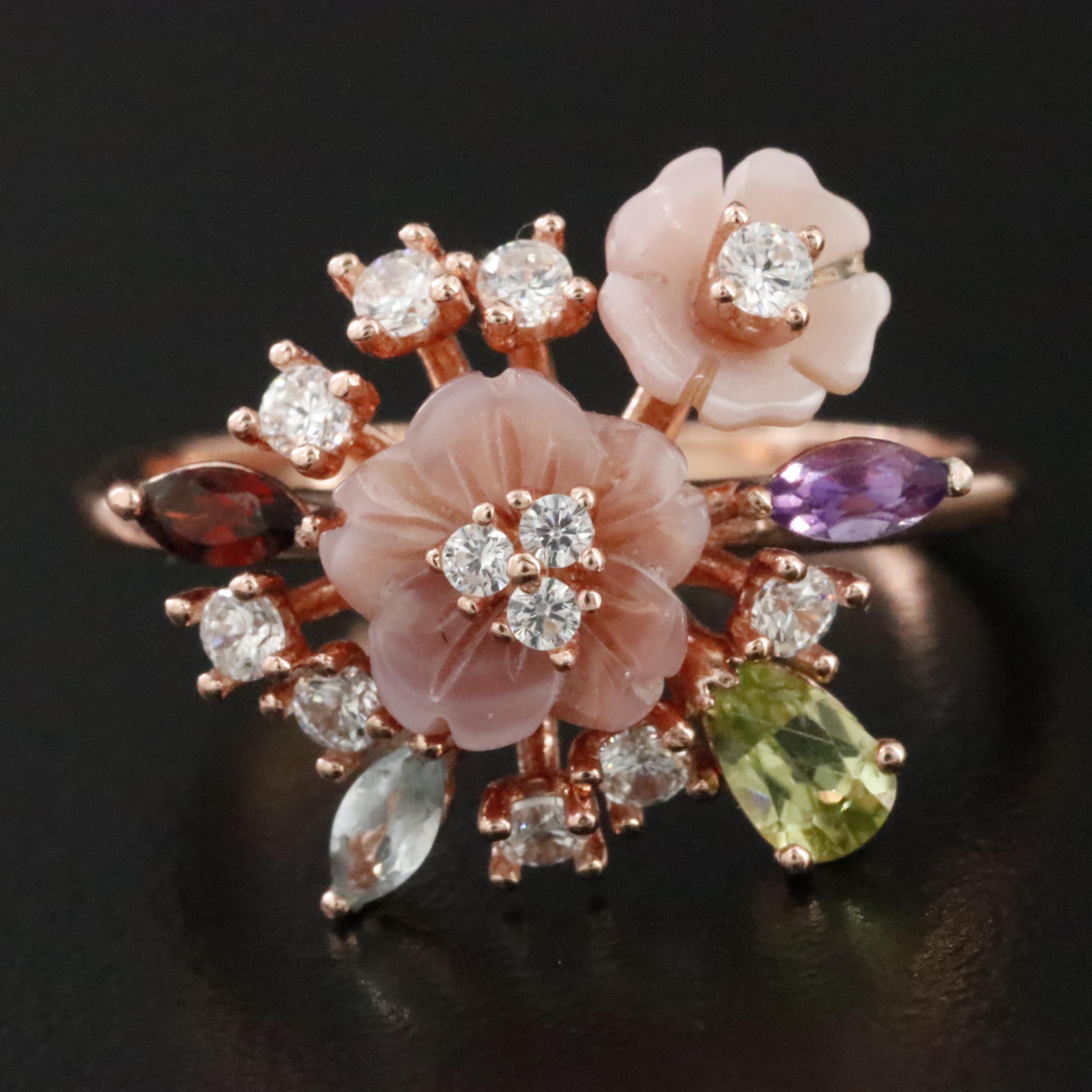 Sterling Gemstone Flower Ring