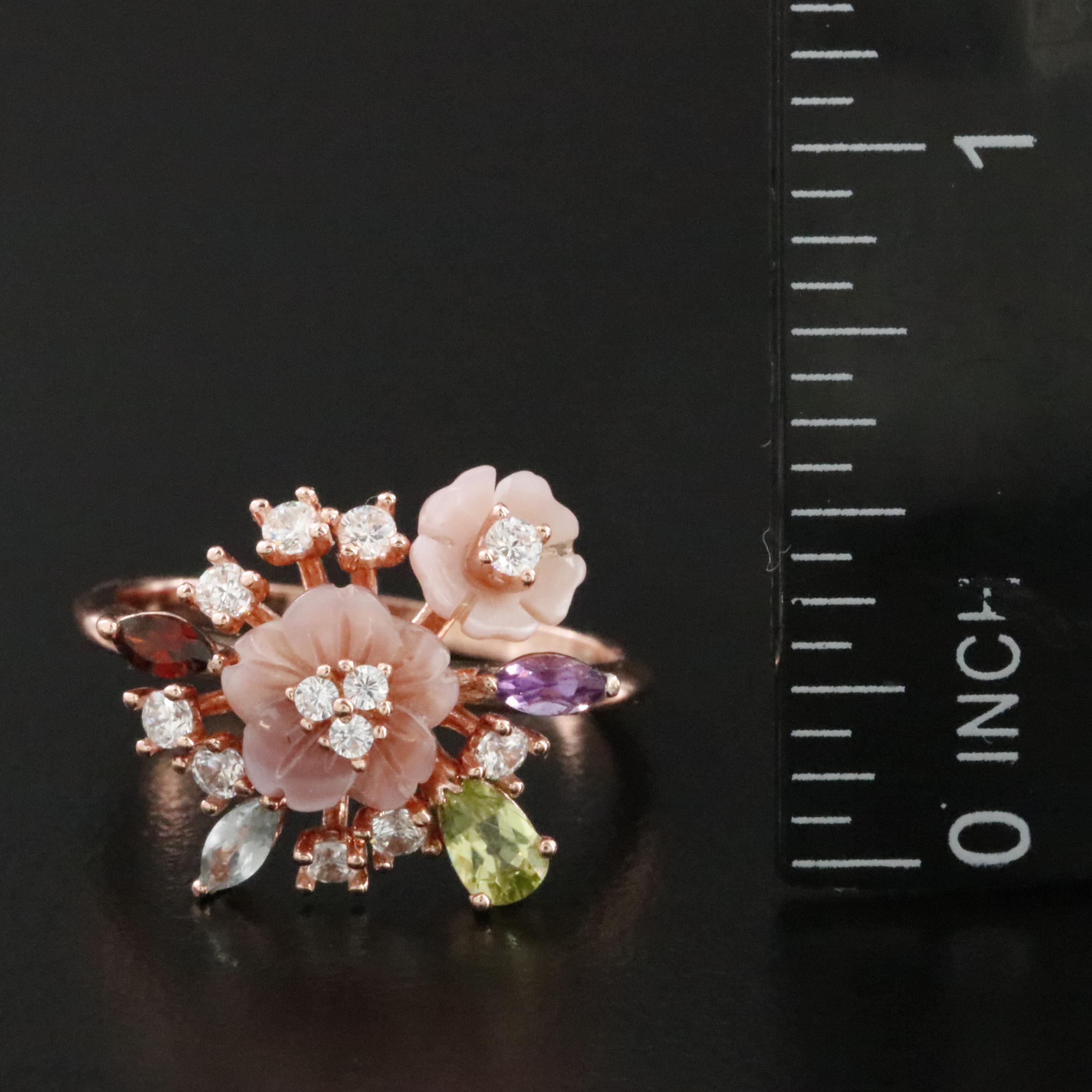Sterling Gemstone Flower Ring