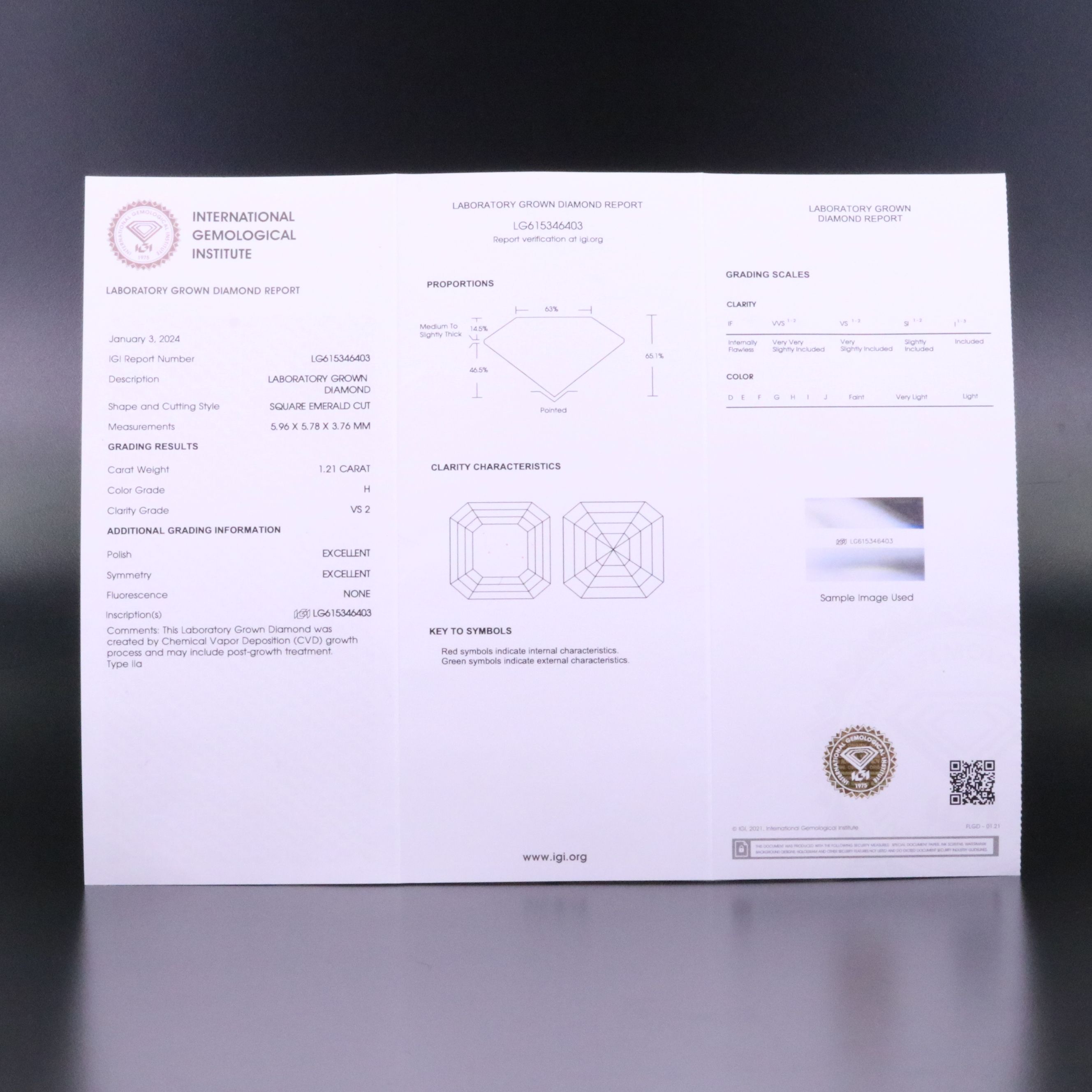 Loose 1.21 CT Lab Grown Diamond with IGI Report