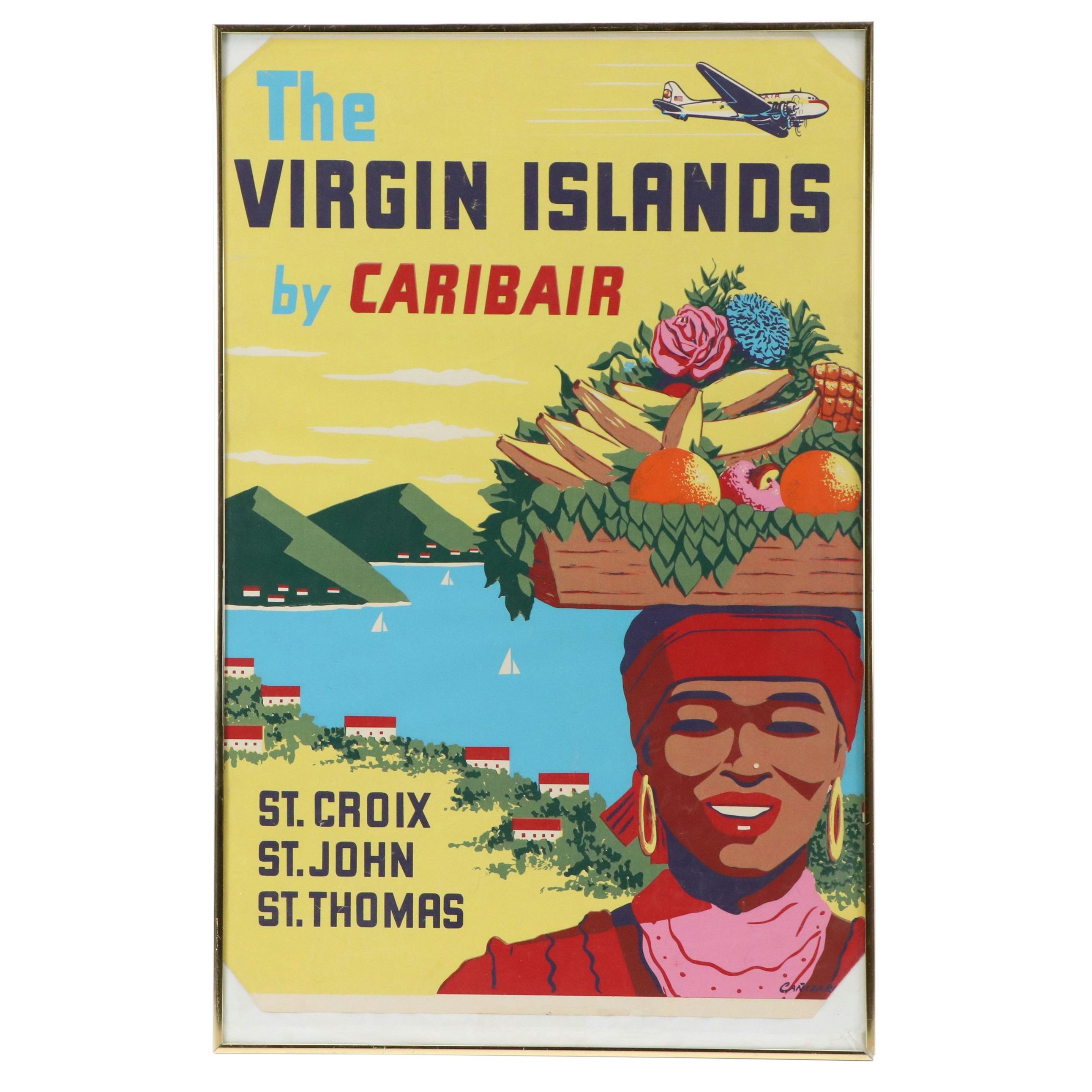 Caribair Serigraph Travel Poster "The Virgin Islands," Circa 1950