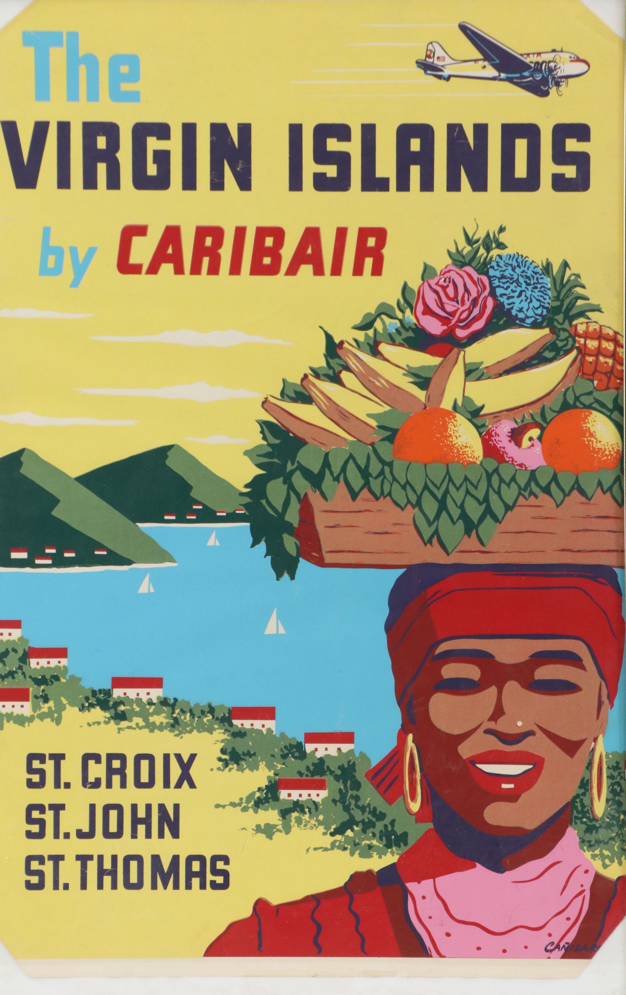 Caribair Serigraph Travel Poster "The Virgin Islands," Circa 1950