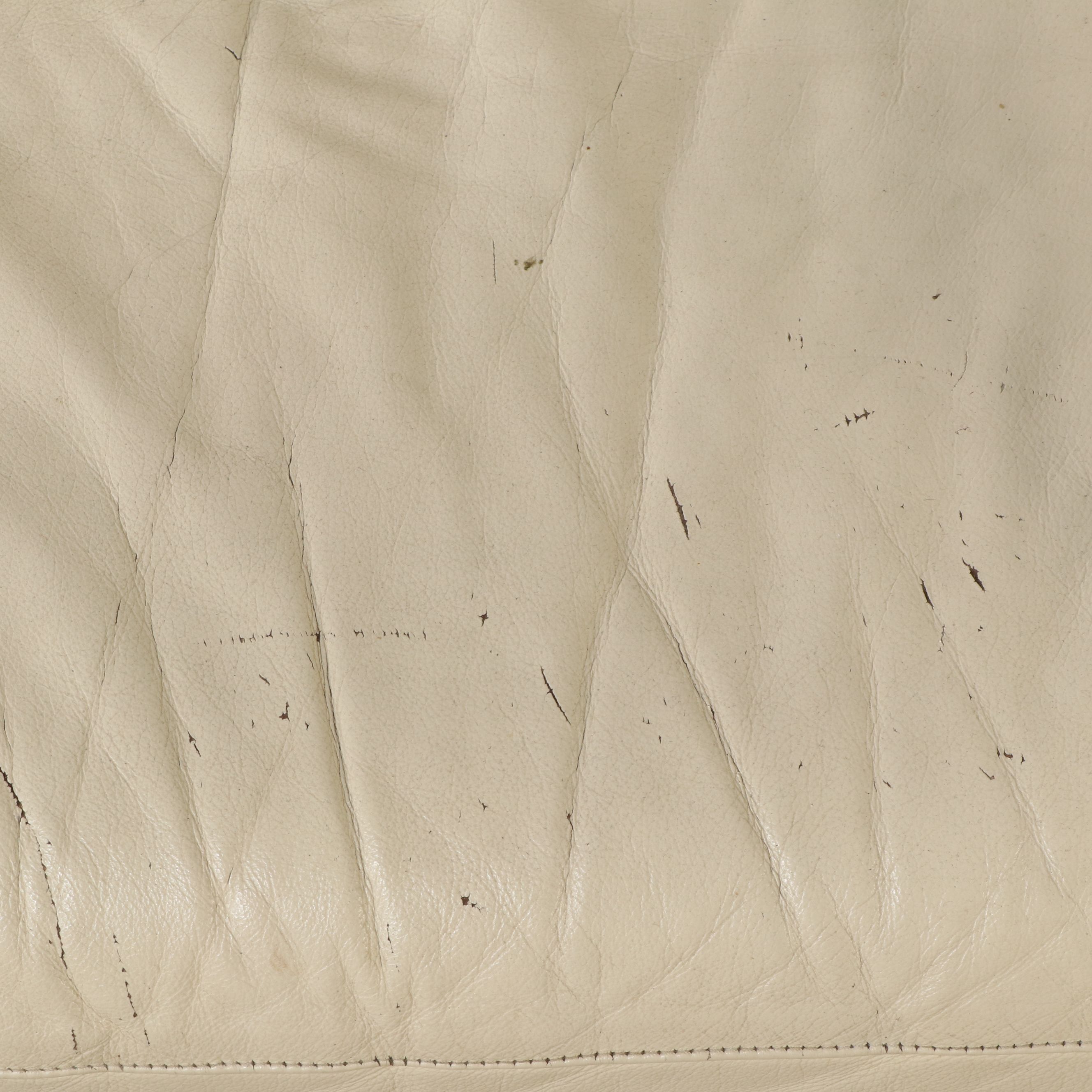 Italian Modernist Style Cream Leather Upholstered Sofa and Loveseat