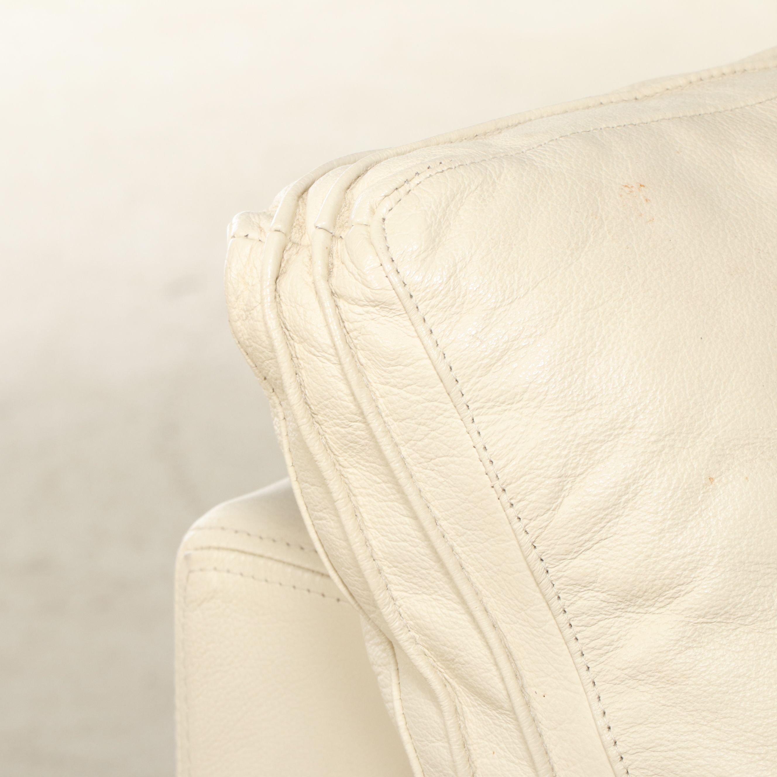 Italian Modernist Style Cream Leather Upholstered Sofa and Loveseat