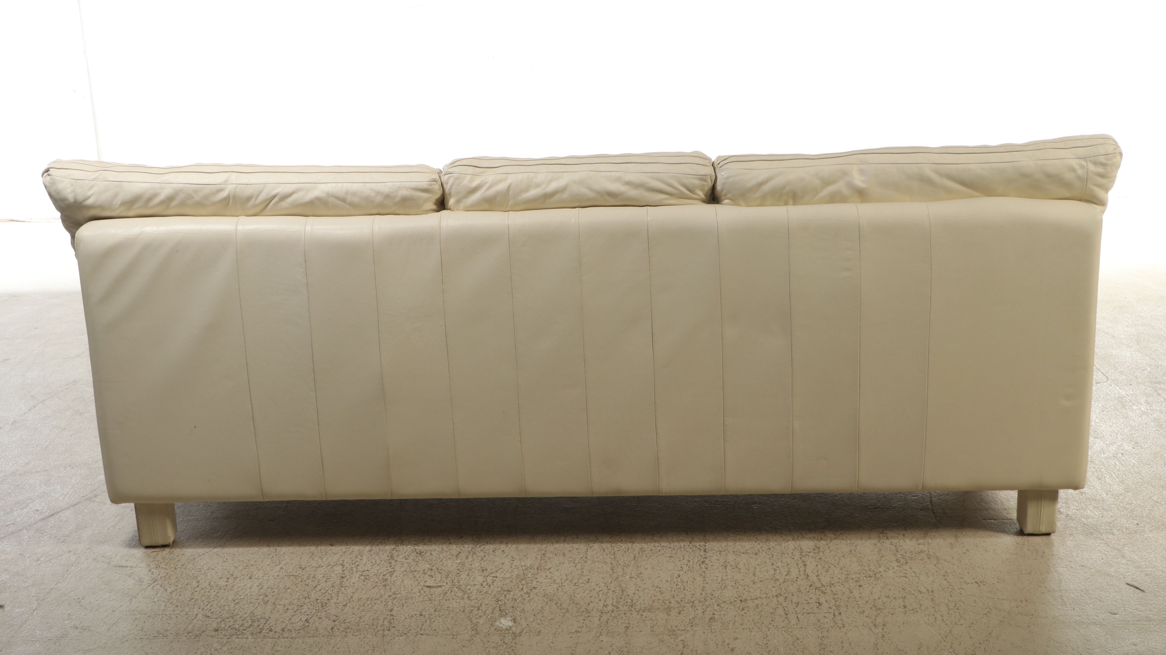 Italian Modernist Style Cream Leather Upholstered Sofa and Loveseat