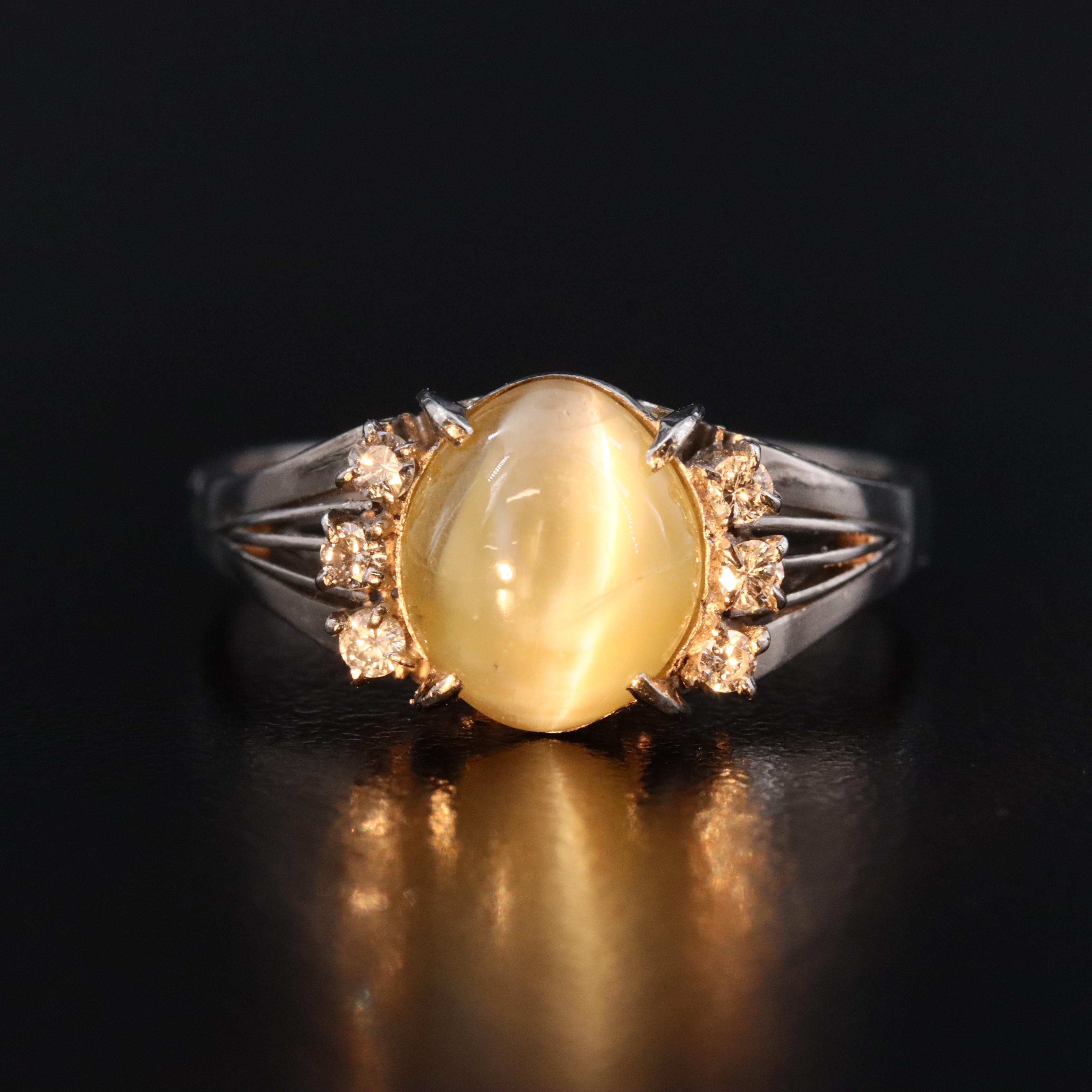 Platinum Cat's Eye Chrysoberyl and Diamond Ring