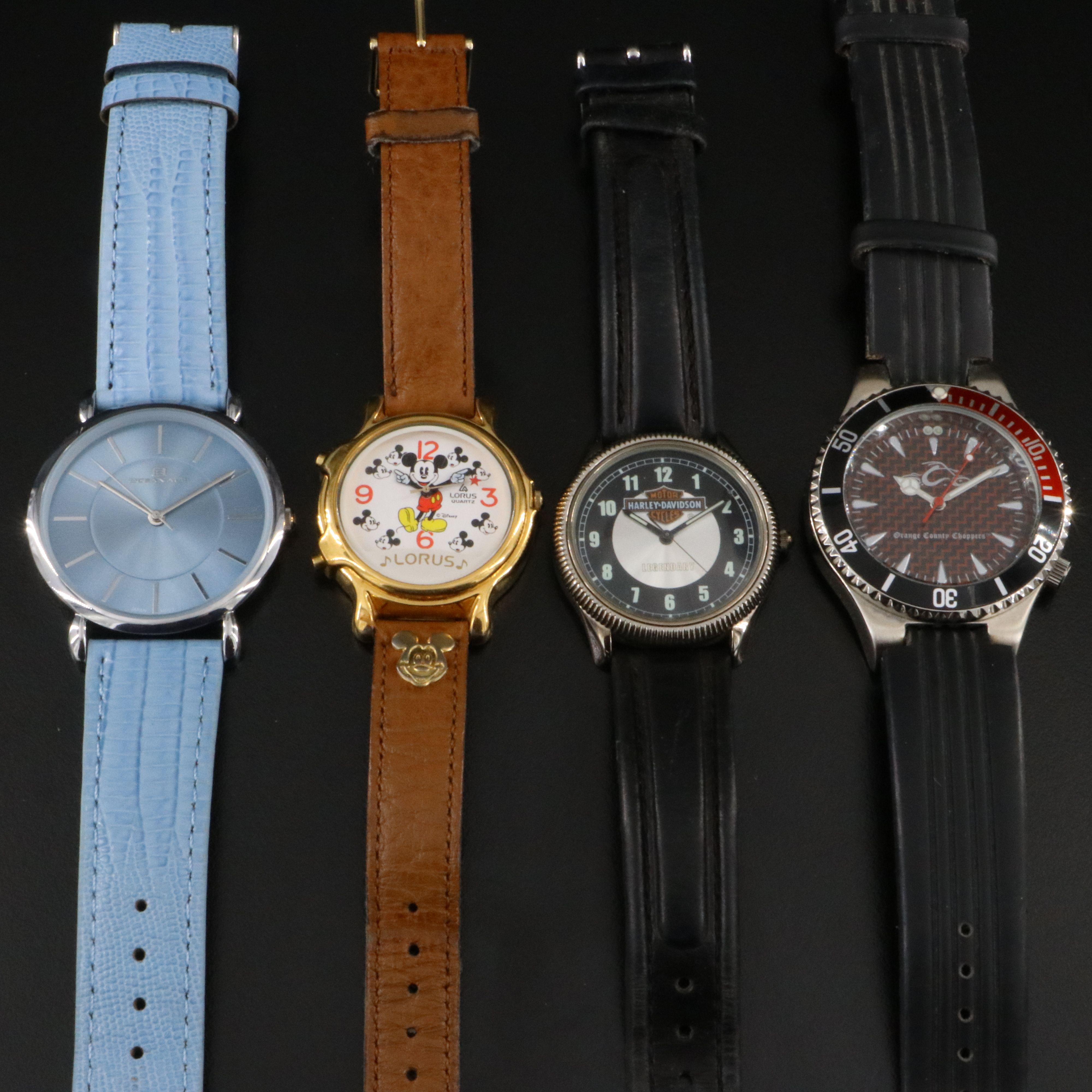 Collection of Quartz Watches Featuring Lorus Mickey Mouse and Harley Davidson