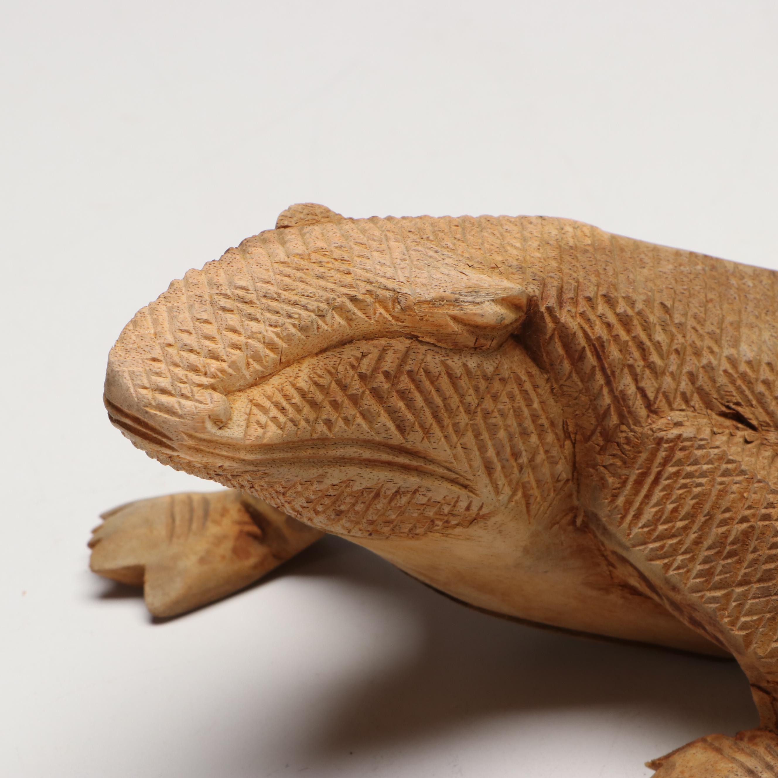Hand-Carved Wooden Monitor Lizard