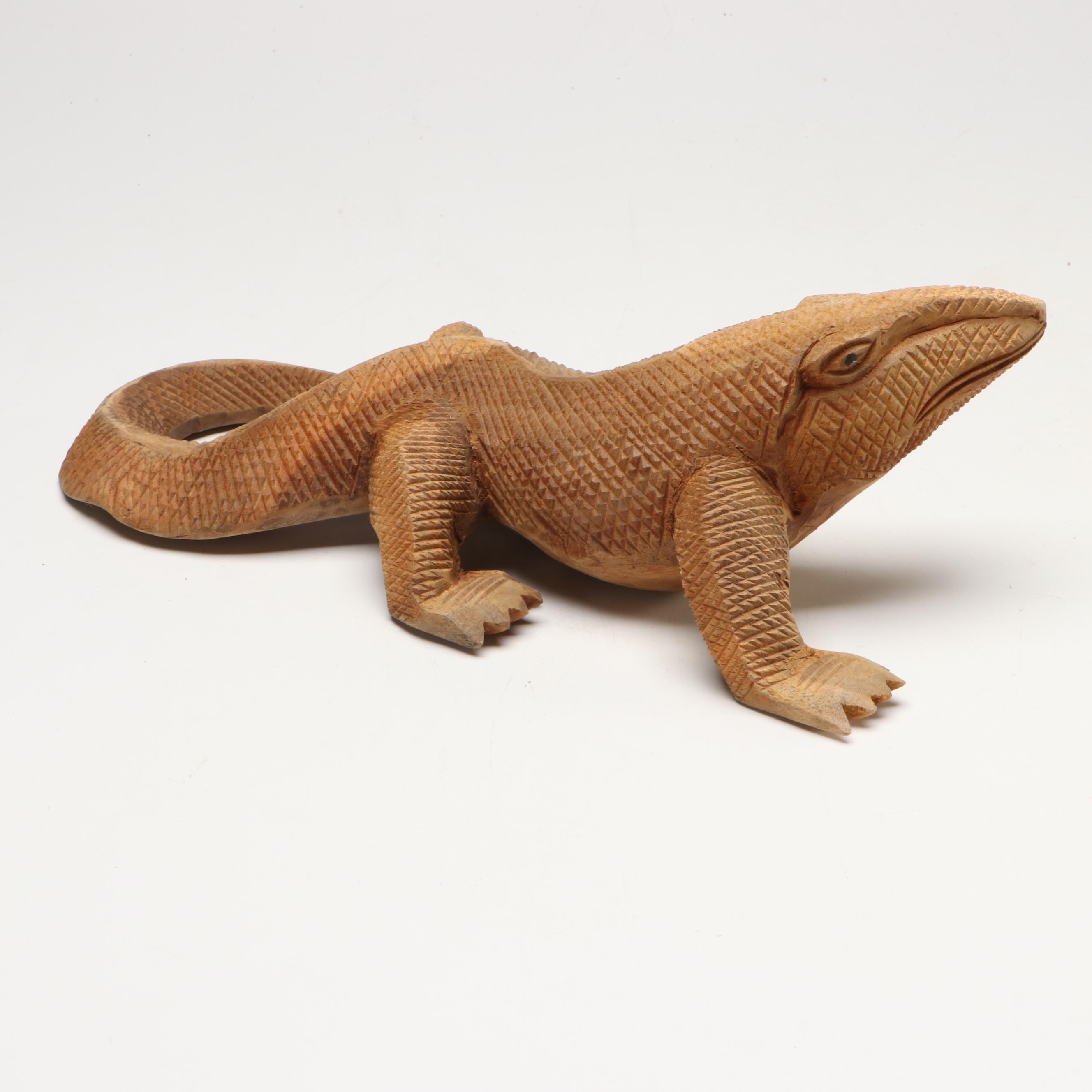Hand-Carved Wooden Monitor Lizard