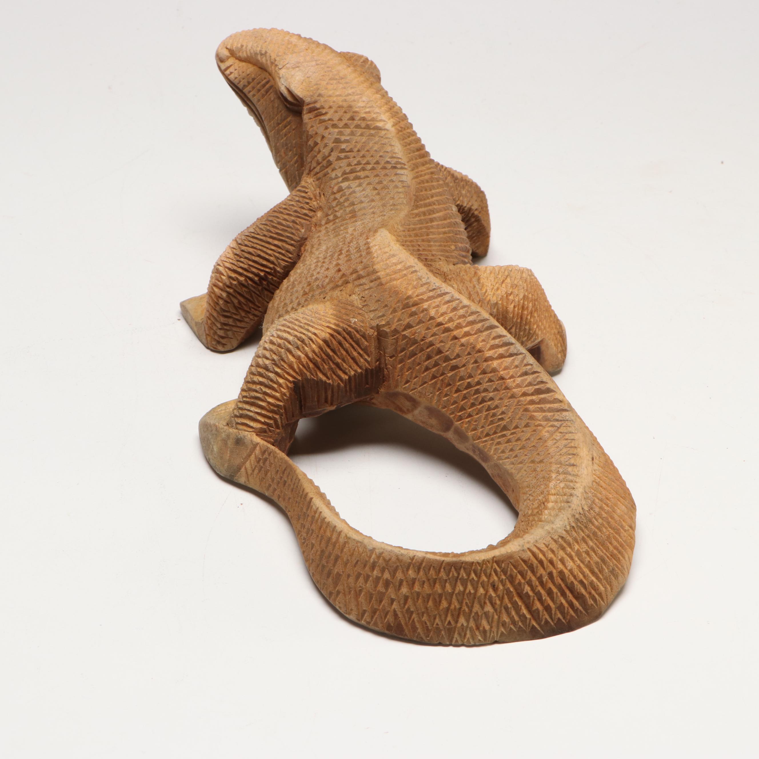 Hand-Carved Wooden Monitor Lizard