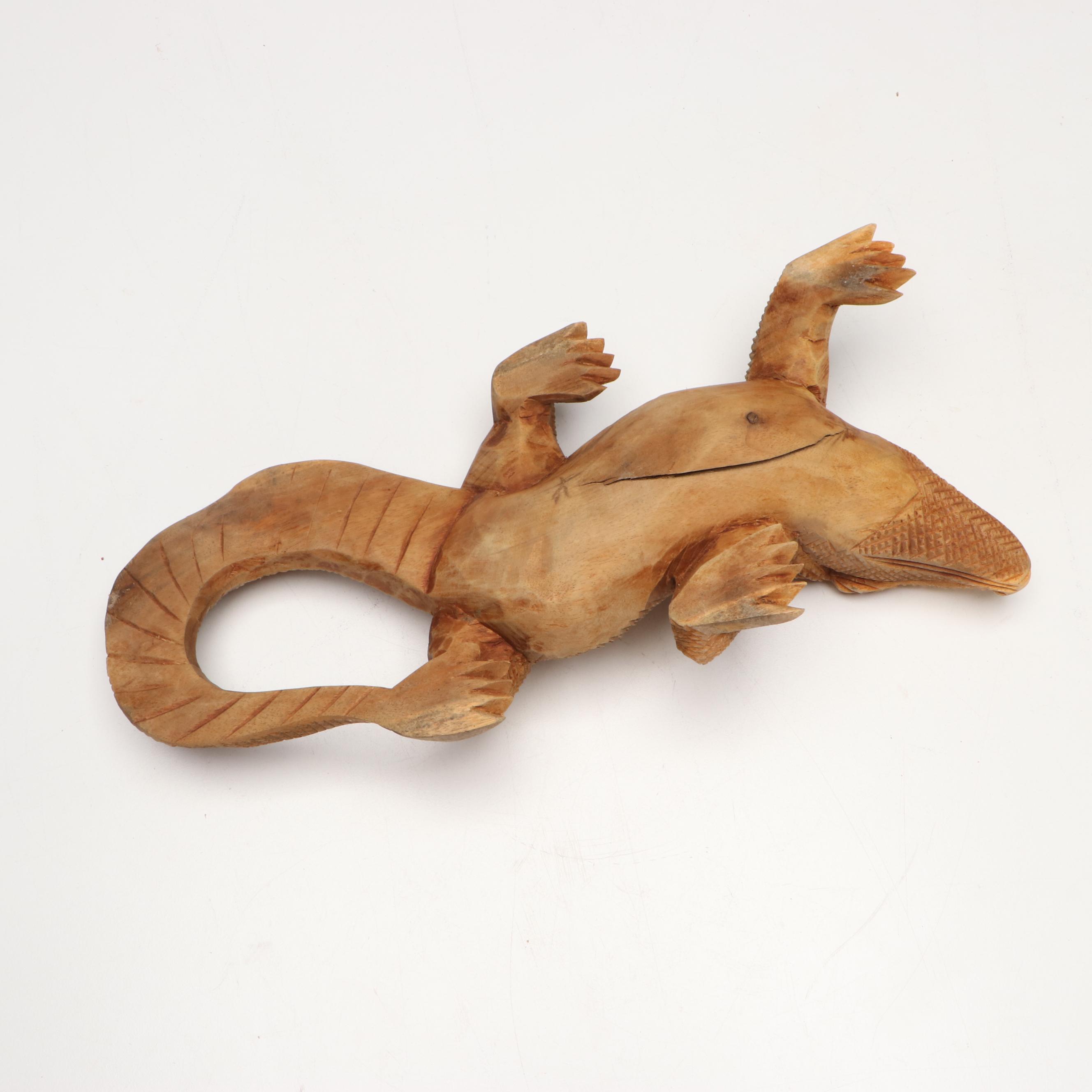 Hand-Carved Wooden Monitor Lizard