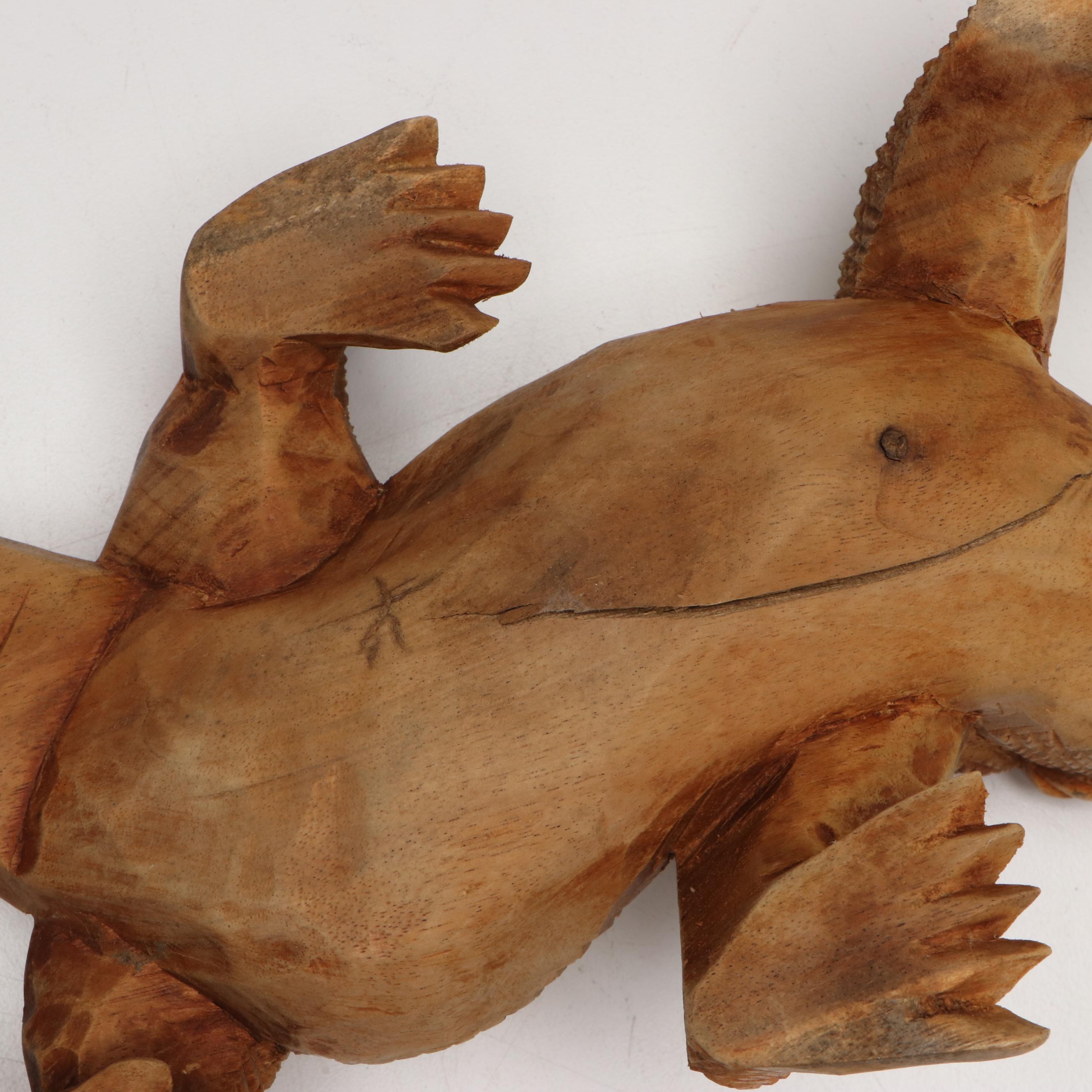Hand-Carved Wooden Monitor Lizard
