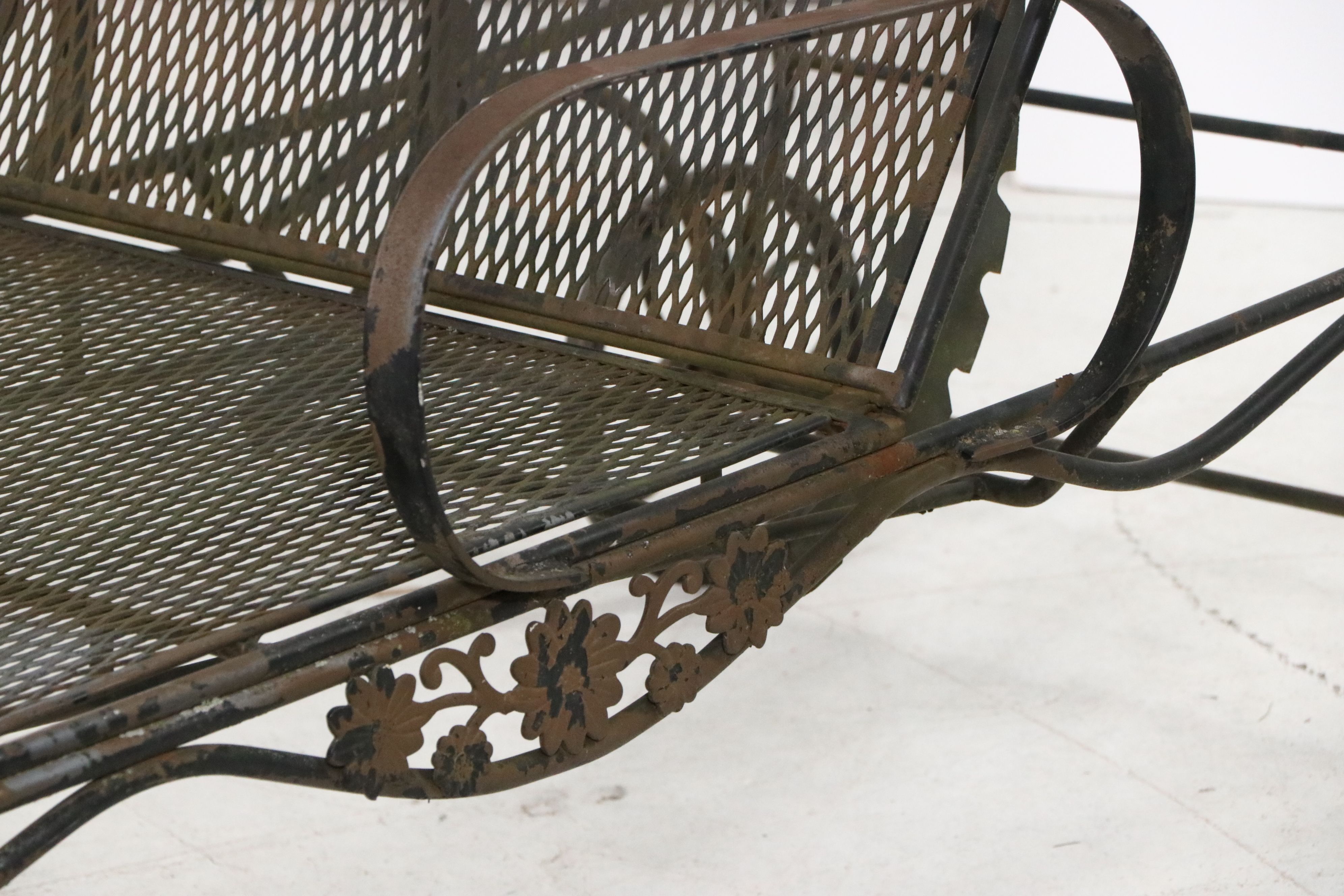 Pair of Wrought Iron Patio Chaise Lounges with Accent Table