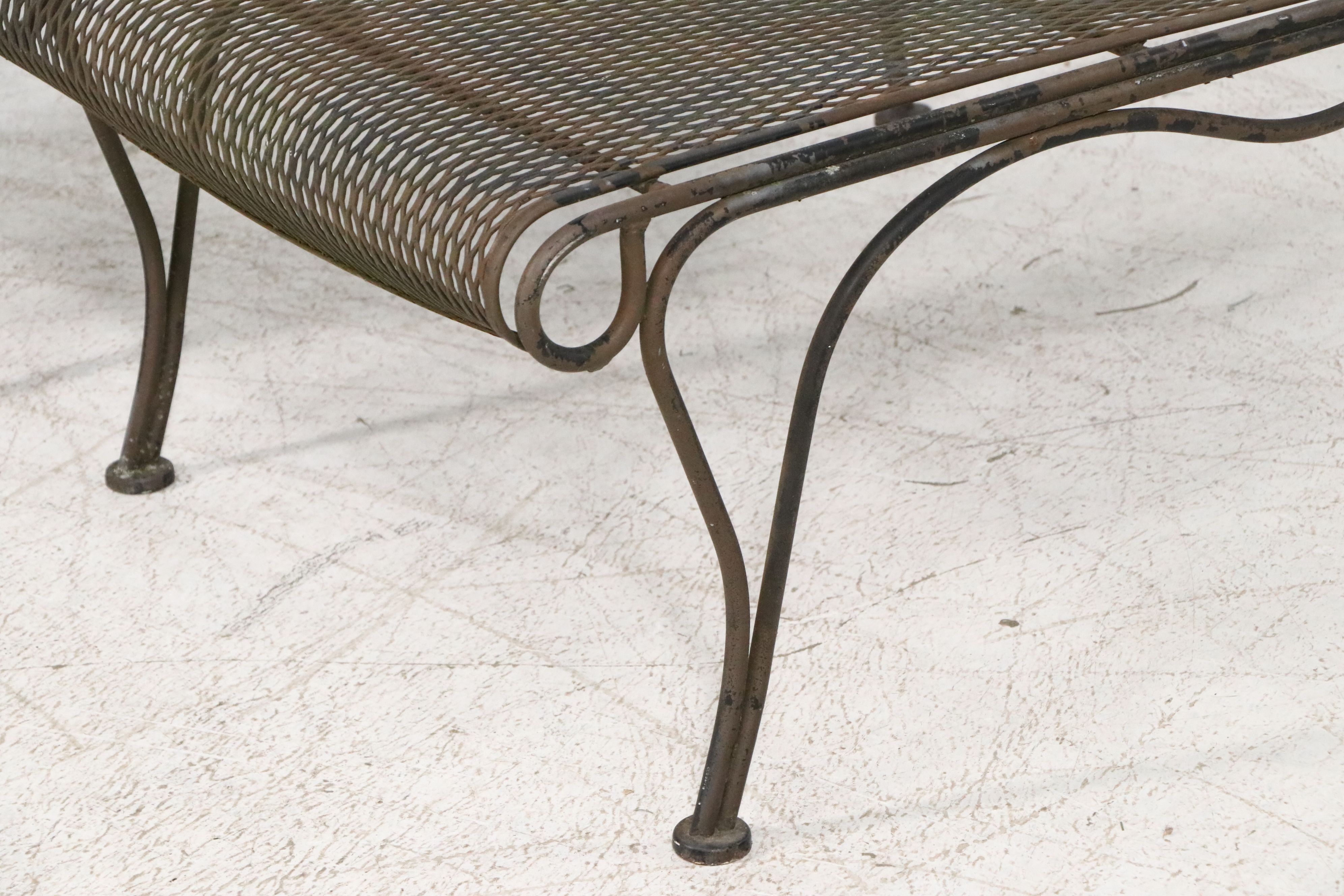 Pair of Wrought Iron Patio Chaise Lounges with Accent Table