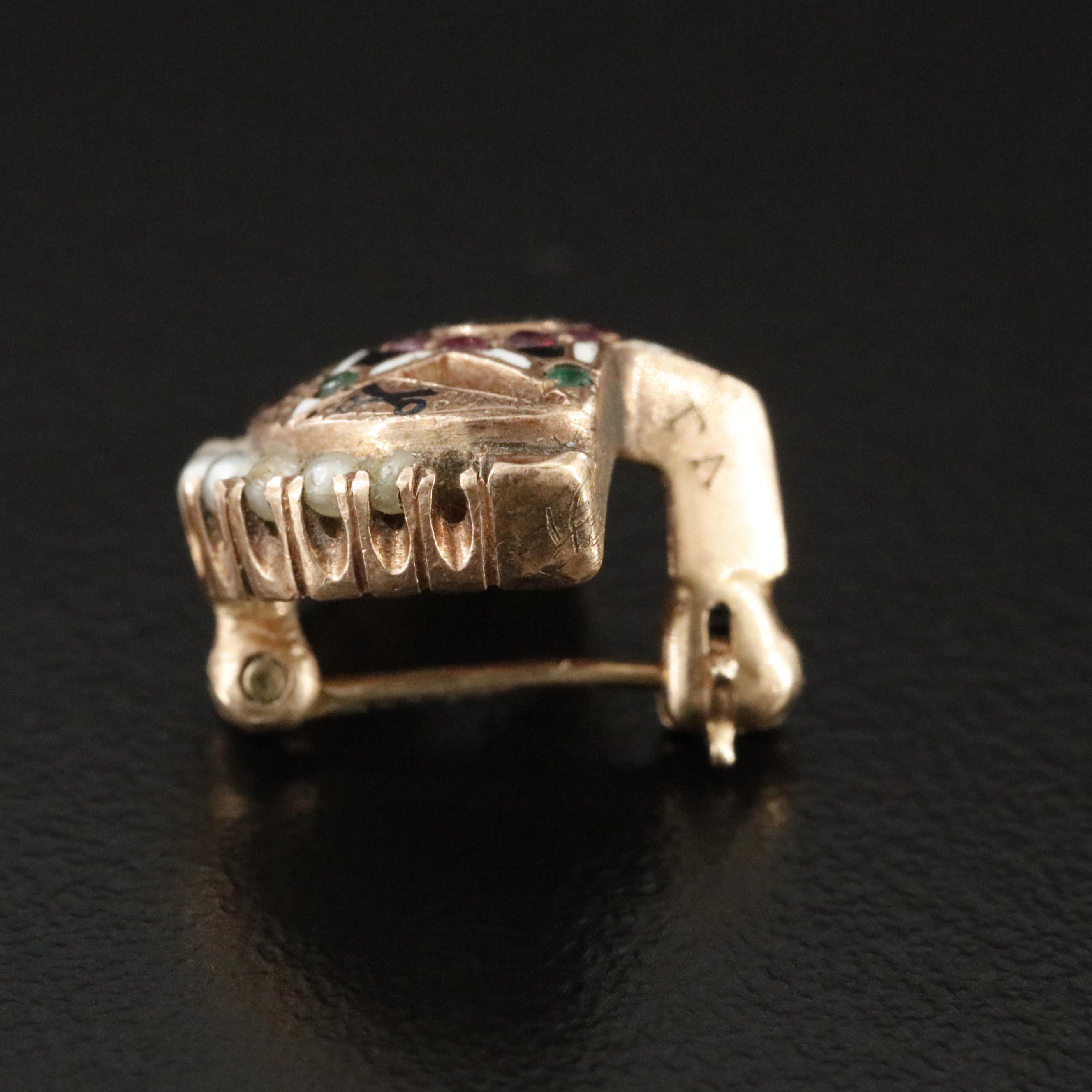 10K Ruby, Emerald, Seed Pearl and Enamel Kappa Sigma Fraternity Pin