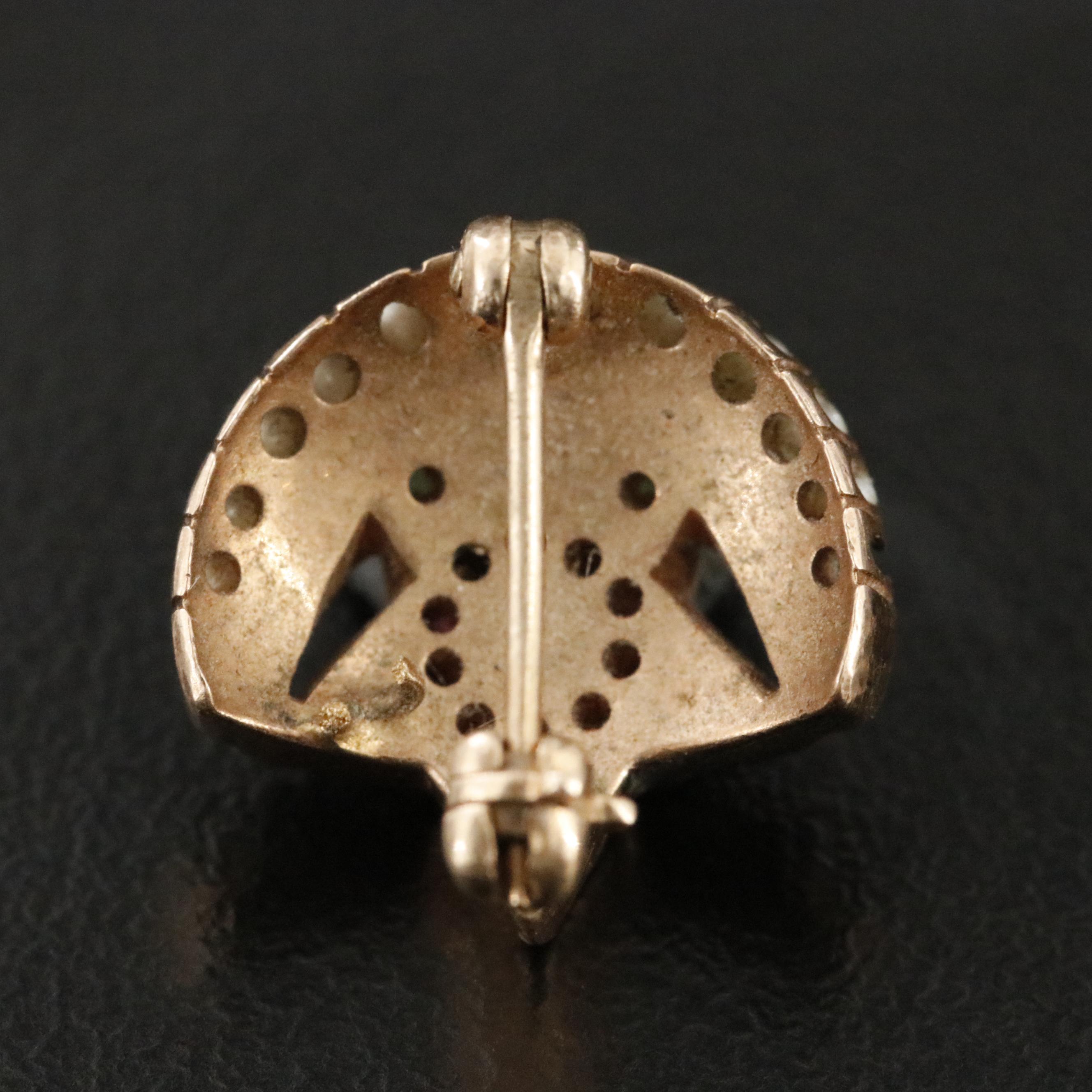 10K Ruby, Emerald, Seed Pearl and Enamel Kappa Sigma Fraternity Pin