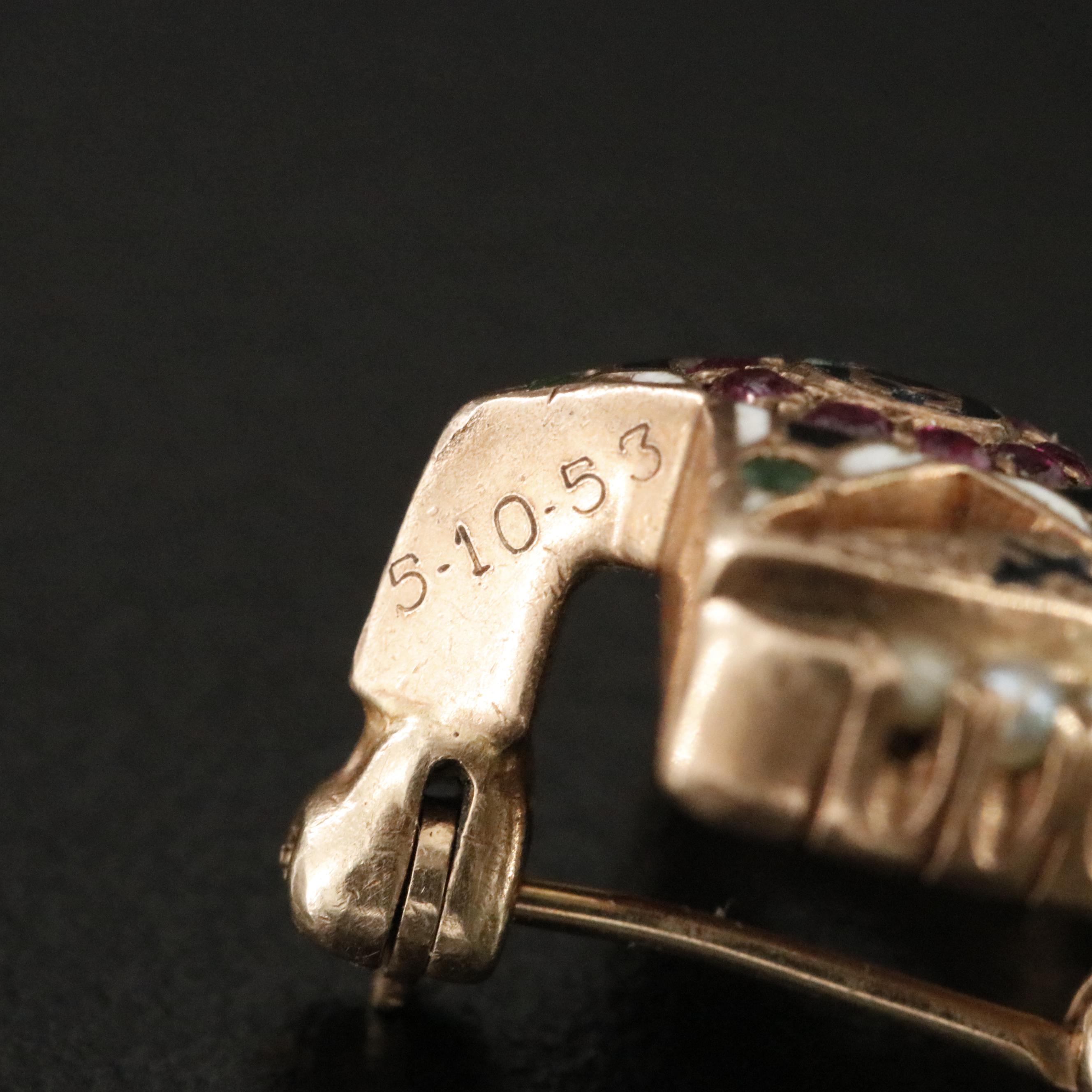 10K Ruby, Emerald, Seed Pearl and Enamel Kappa Sigma Fraternity Pin