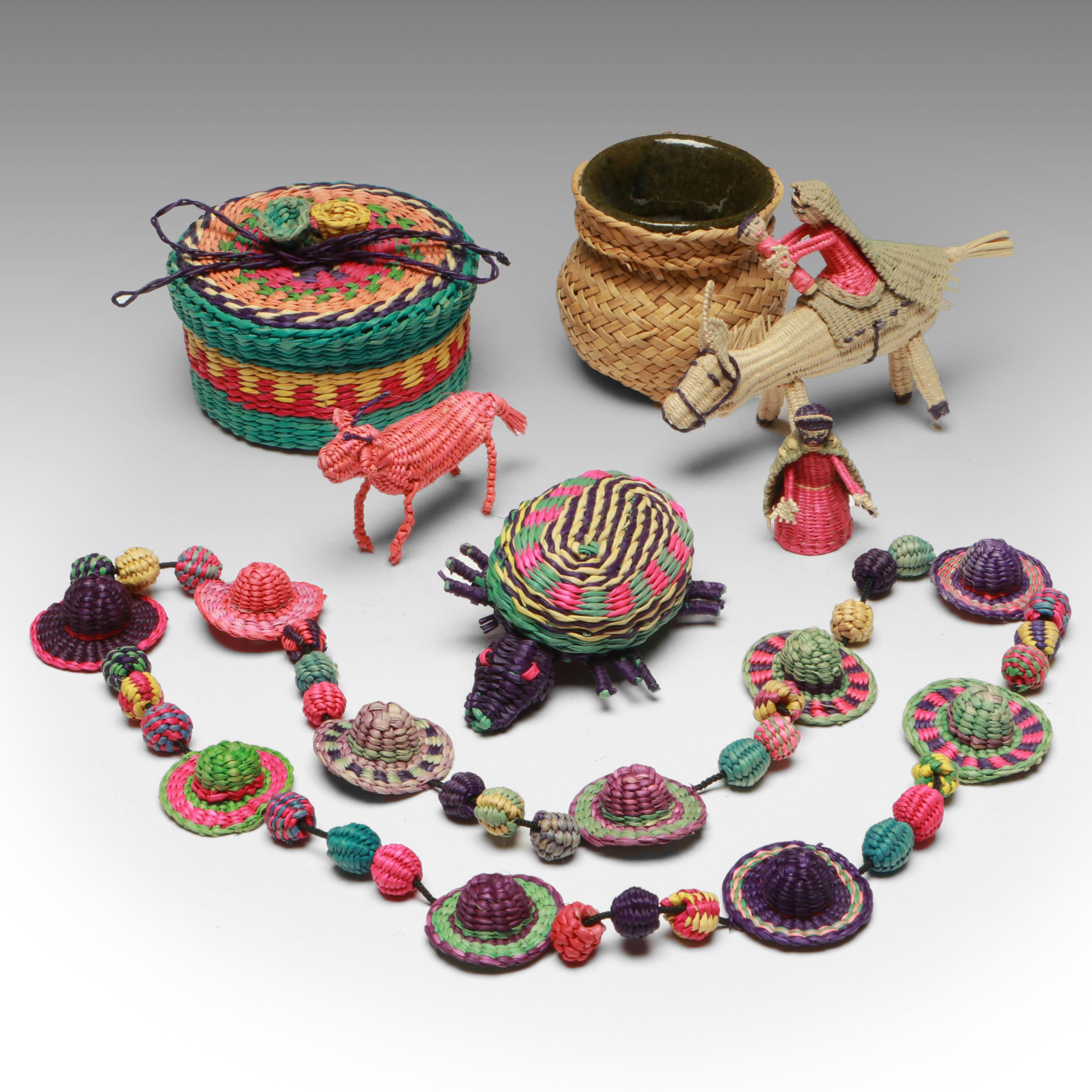 Ecuadorian Toquilla Diminutive Baskets, Hat Band and Miniatures