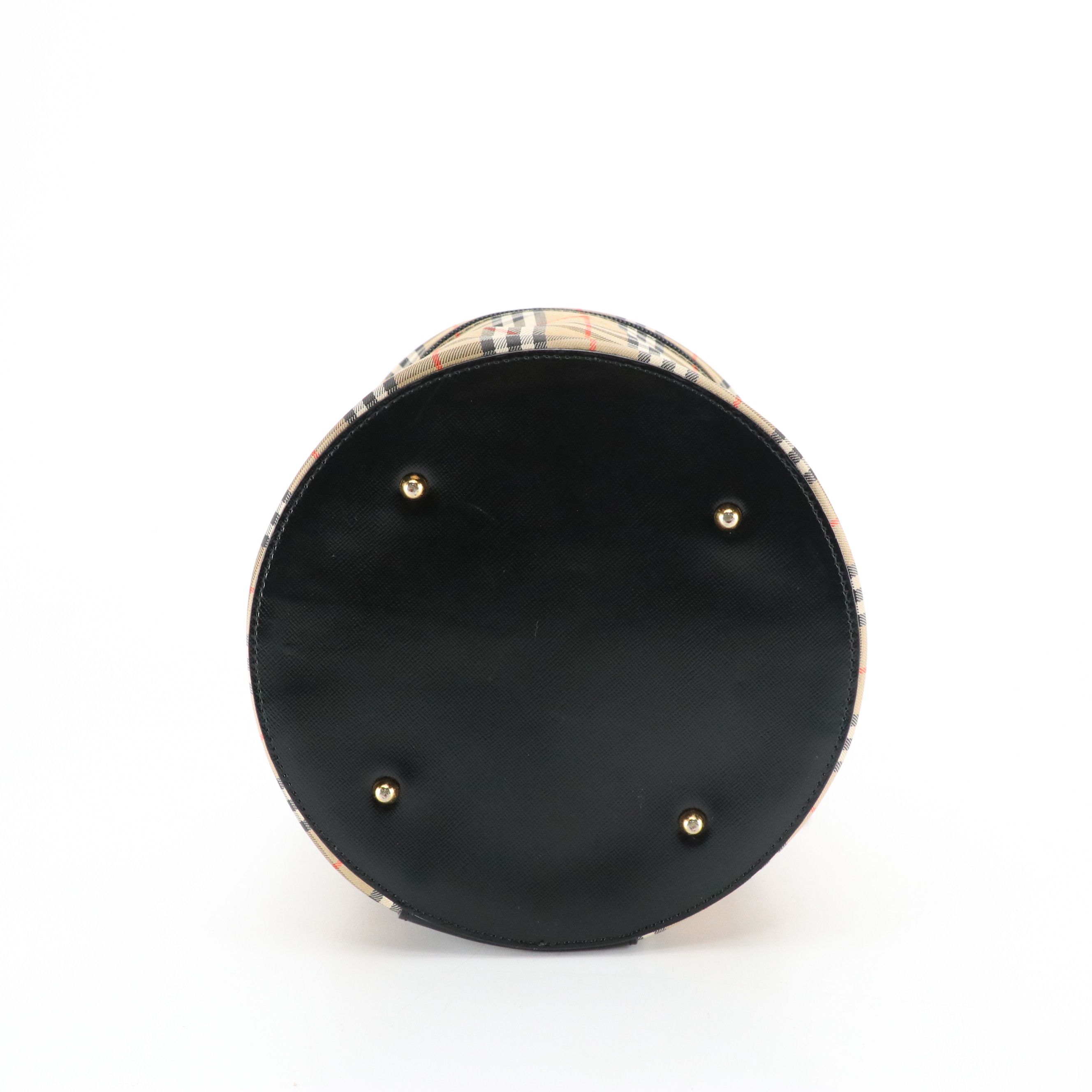 Burberry Top Handle Vanity Bag in Haymarket Check Canvas & Dark Brown Leather