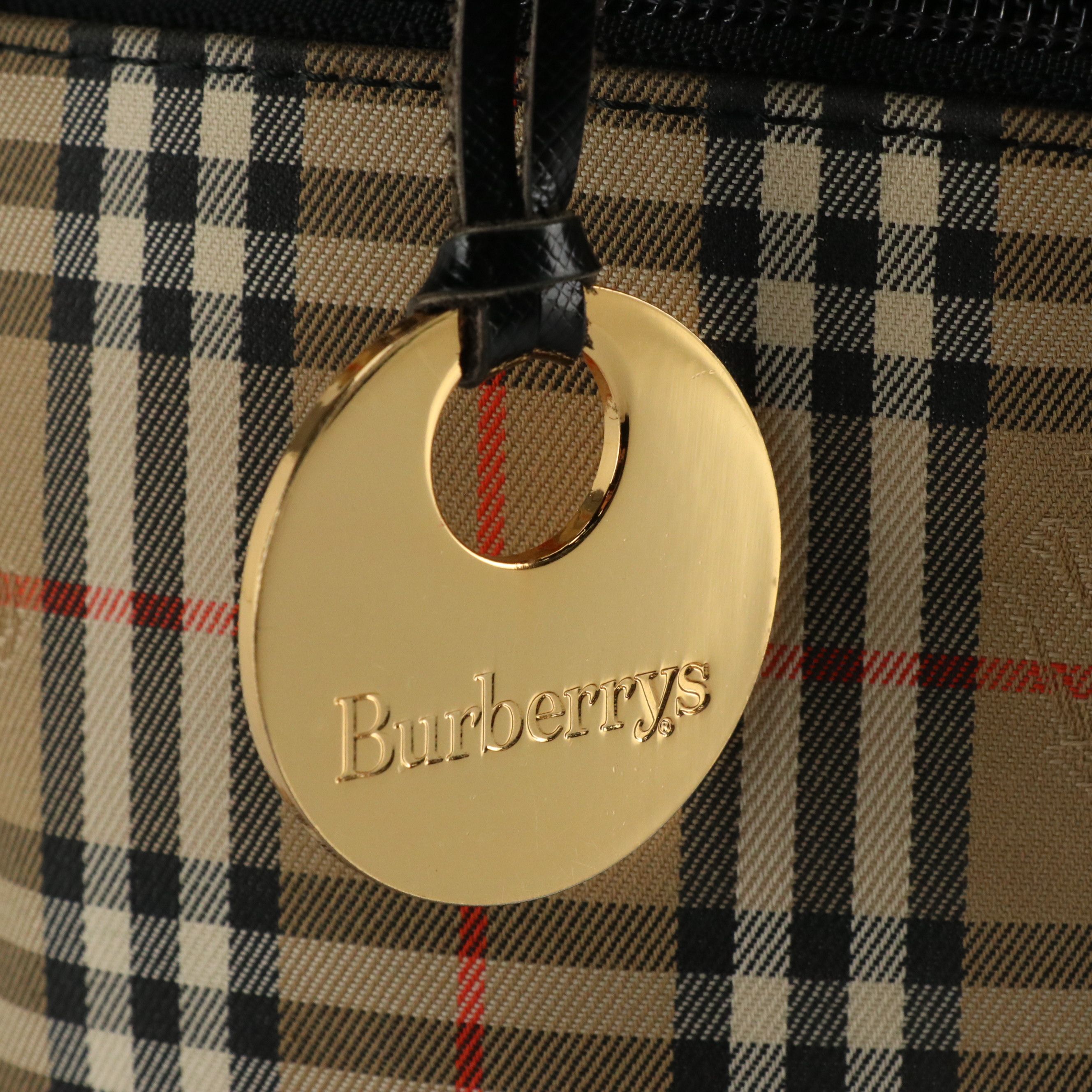 Burberry Top Handle Vanity Bag in Haymarket Check Canvas & Dark Brown Leather