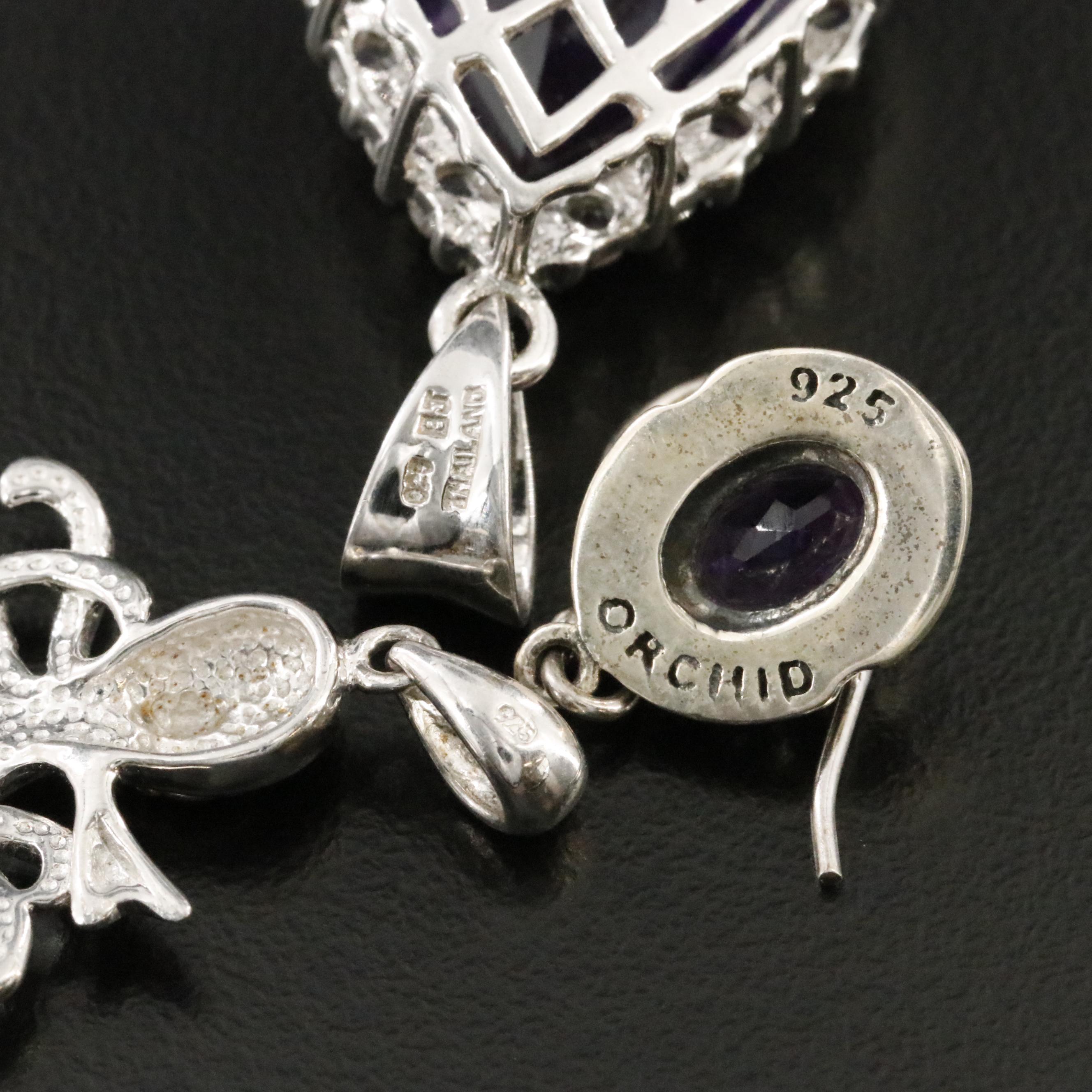 Sterling Amethyst and White Sapphire Pendants and Earrings