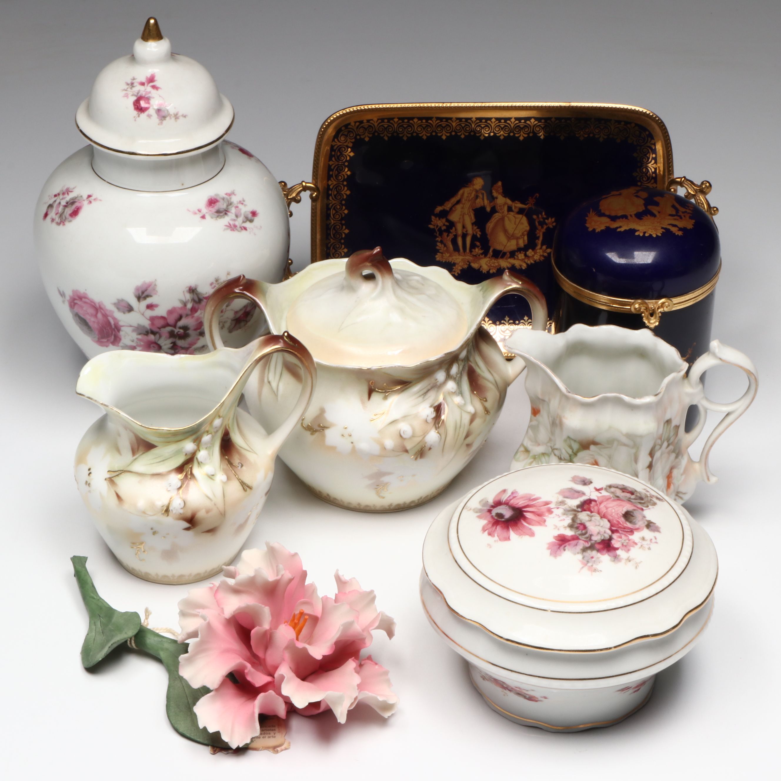 Reinhold Schlegelmilch Floral Porcelain Sugar and Creamer with Other Tableware