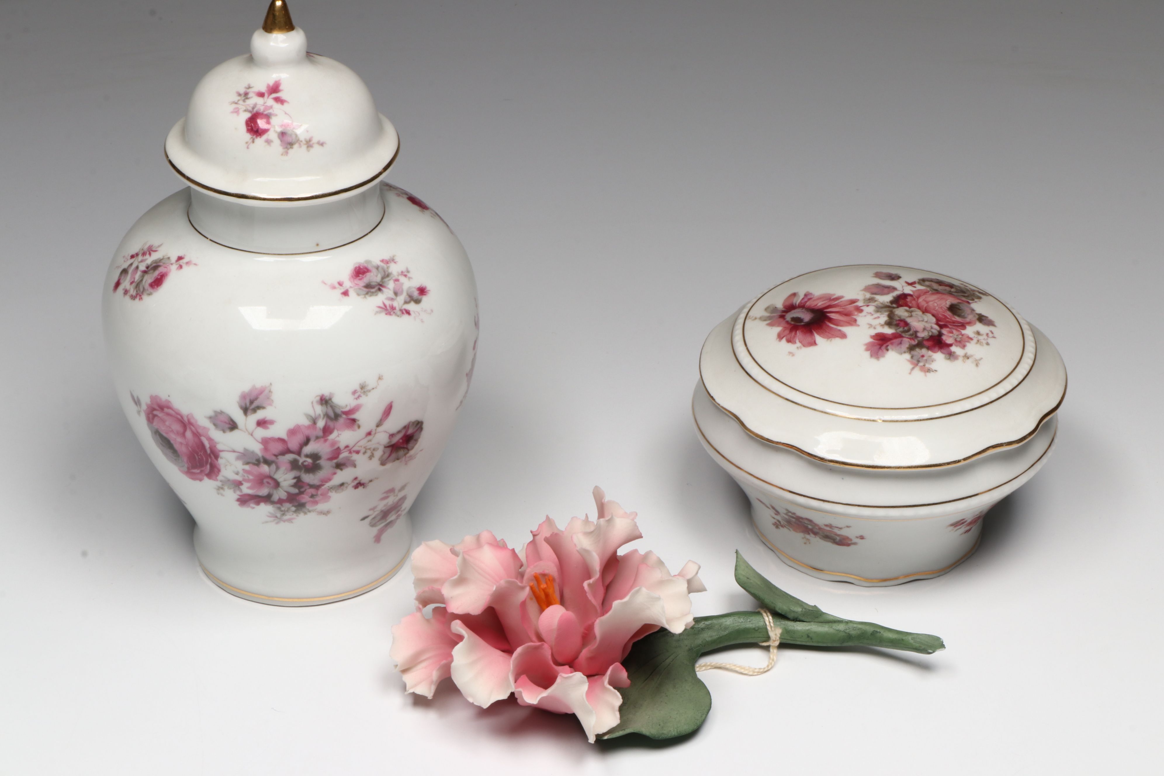 Reinhold Schlegelmilch Floral Porcelain Sugar and Creamer with Other Tableware