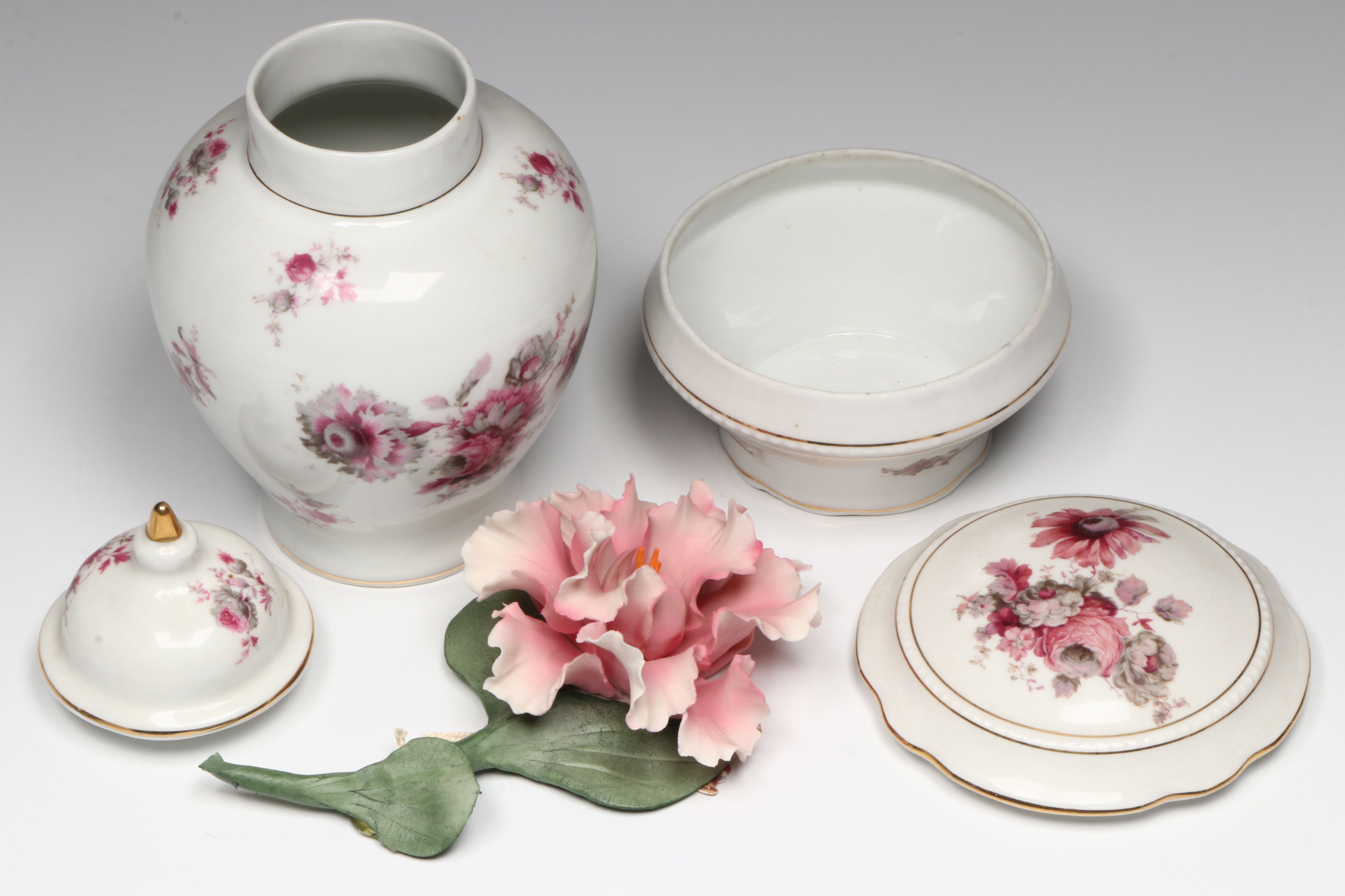 Reinhold Schlegelmilch Floral Porcelain Sugar and Creamer with Other Tableware