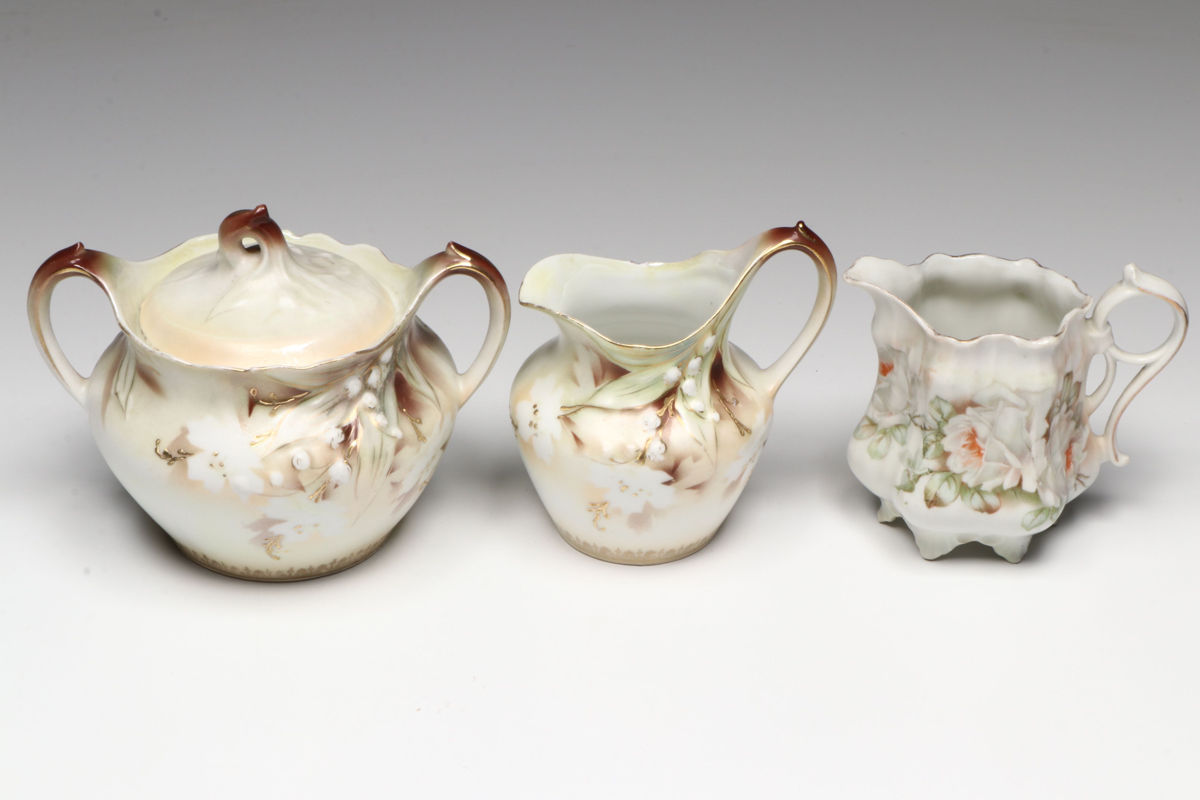 Reinhold Schlegelmilch Floral Porcelain Sugar and Creamer with Other Tableware