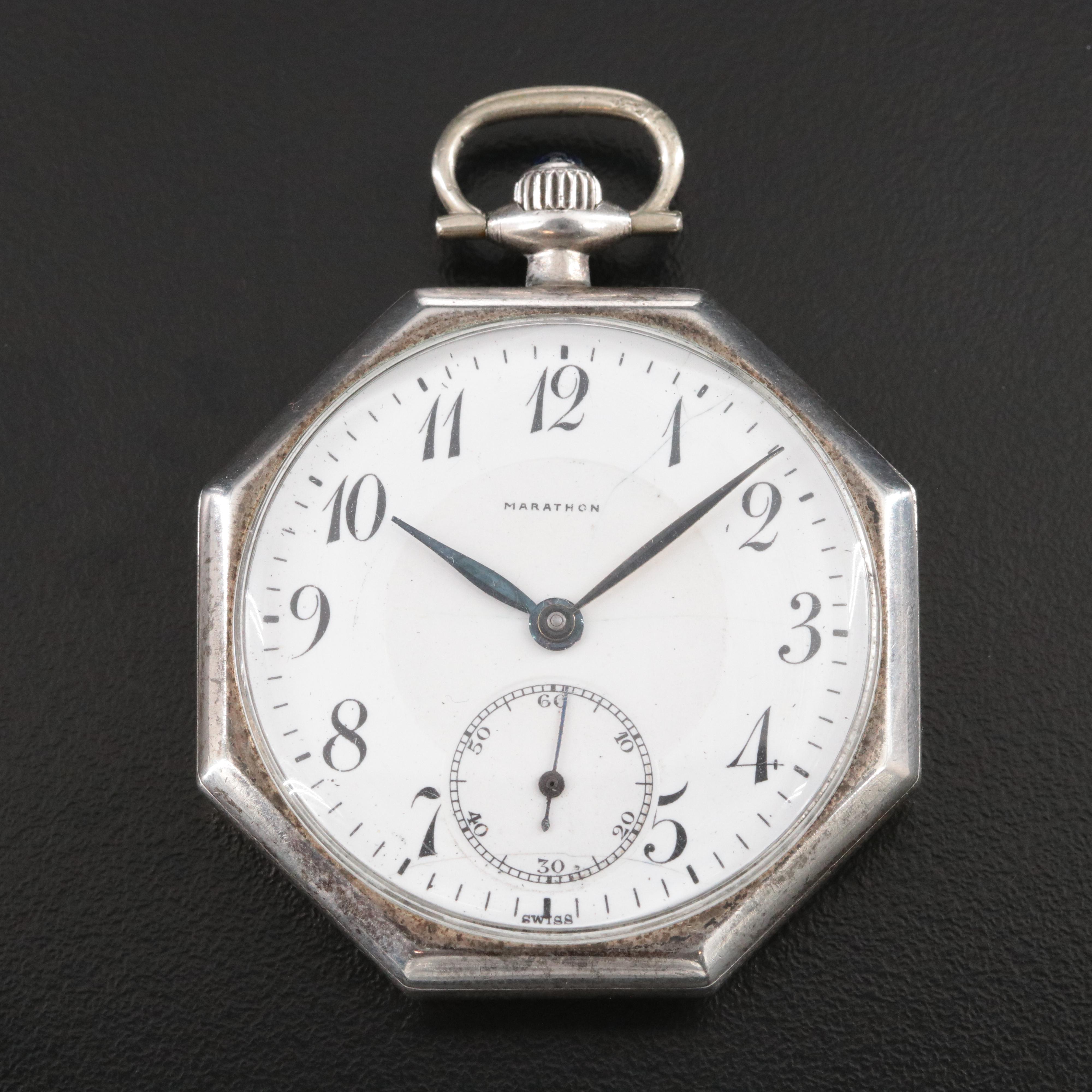 Marathon Sterling Silver Octagon Pocket Watch