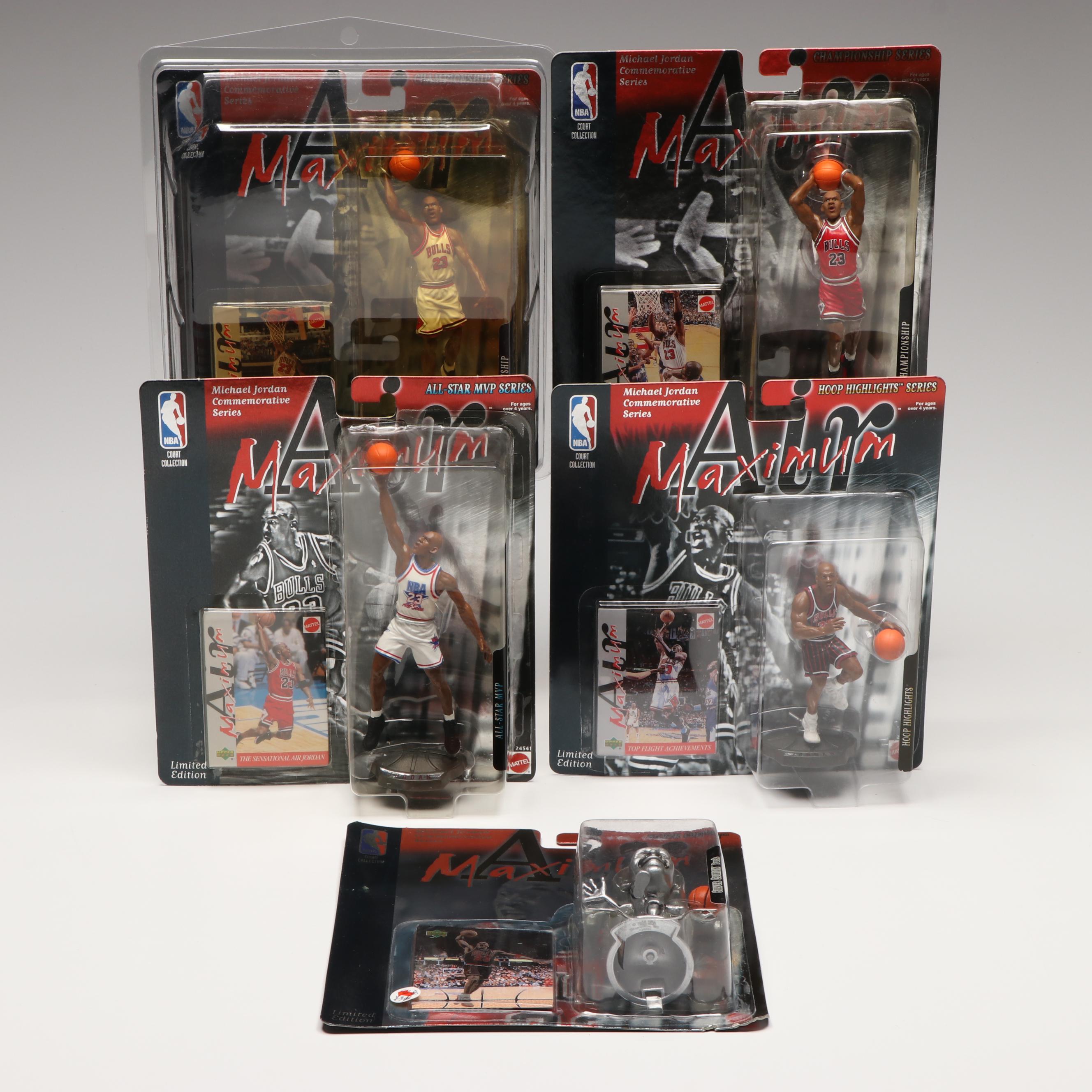 Mattel Michael Jordan Court Collection Action Figures and Trading Cards