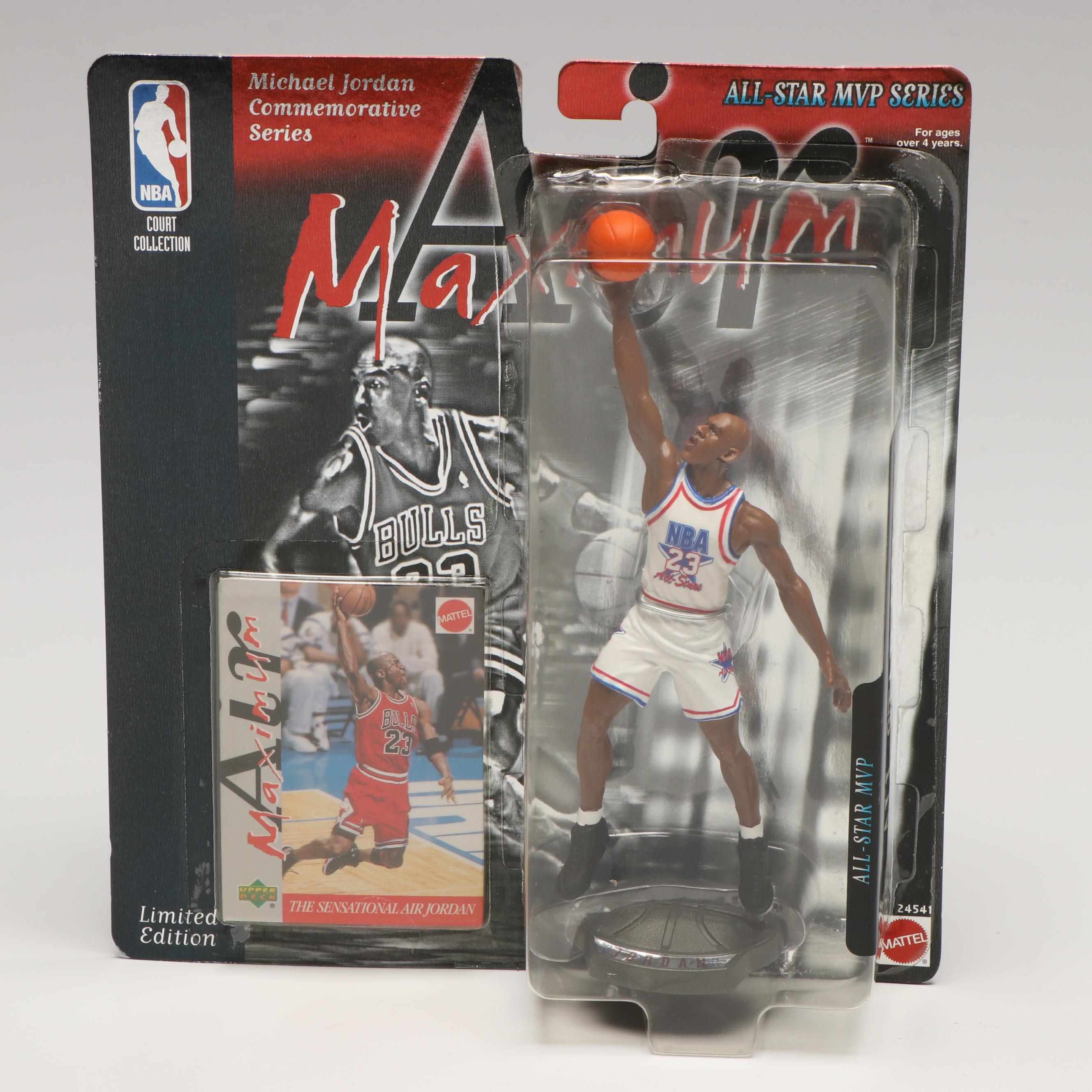 Mattel Michael Jordan Court Collection Action Figures and Trading Cards
