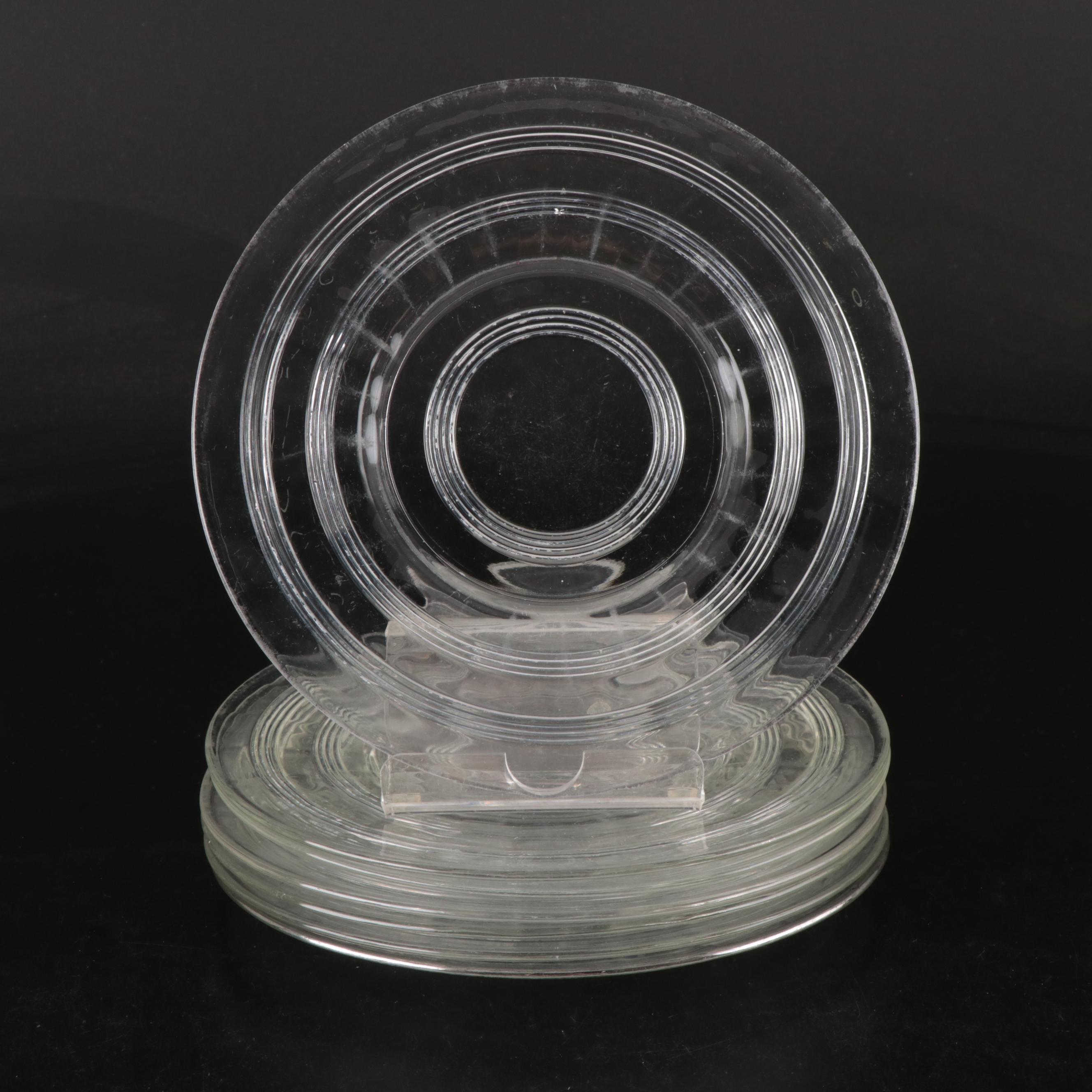 Vintage Banded Glass Plates with Rainbow Iridescent and Other Glass Tableware