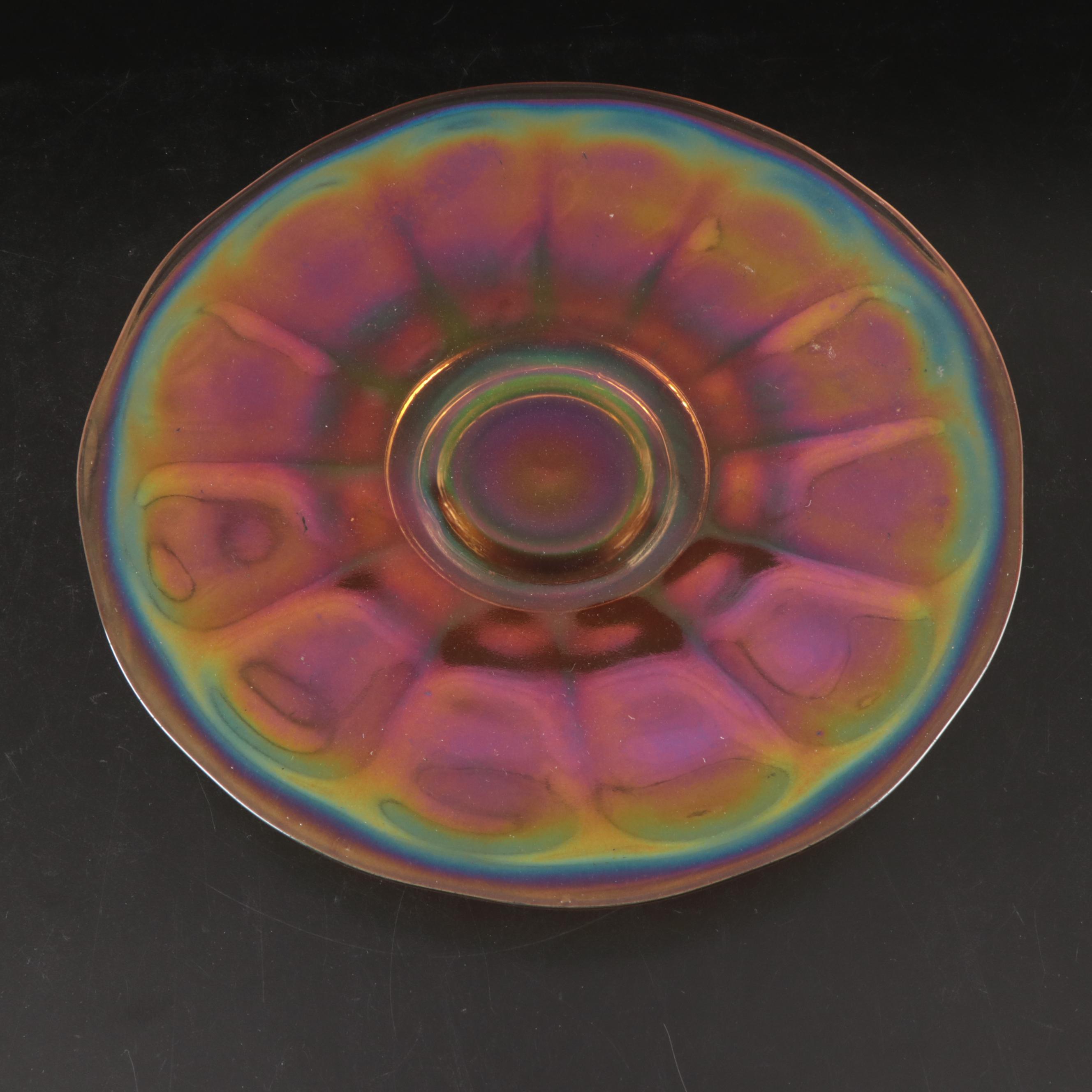 Vintage Banded Glass Plates with Rainbow Iridescent and Other Glass Tableware