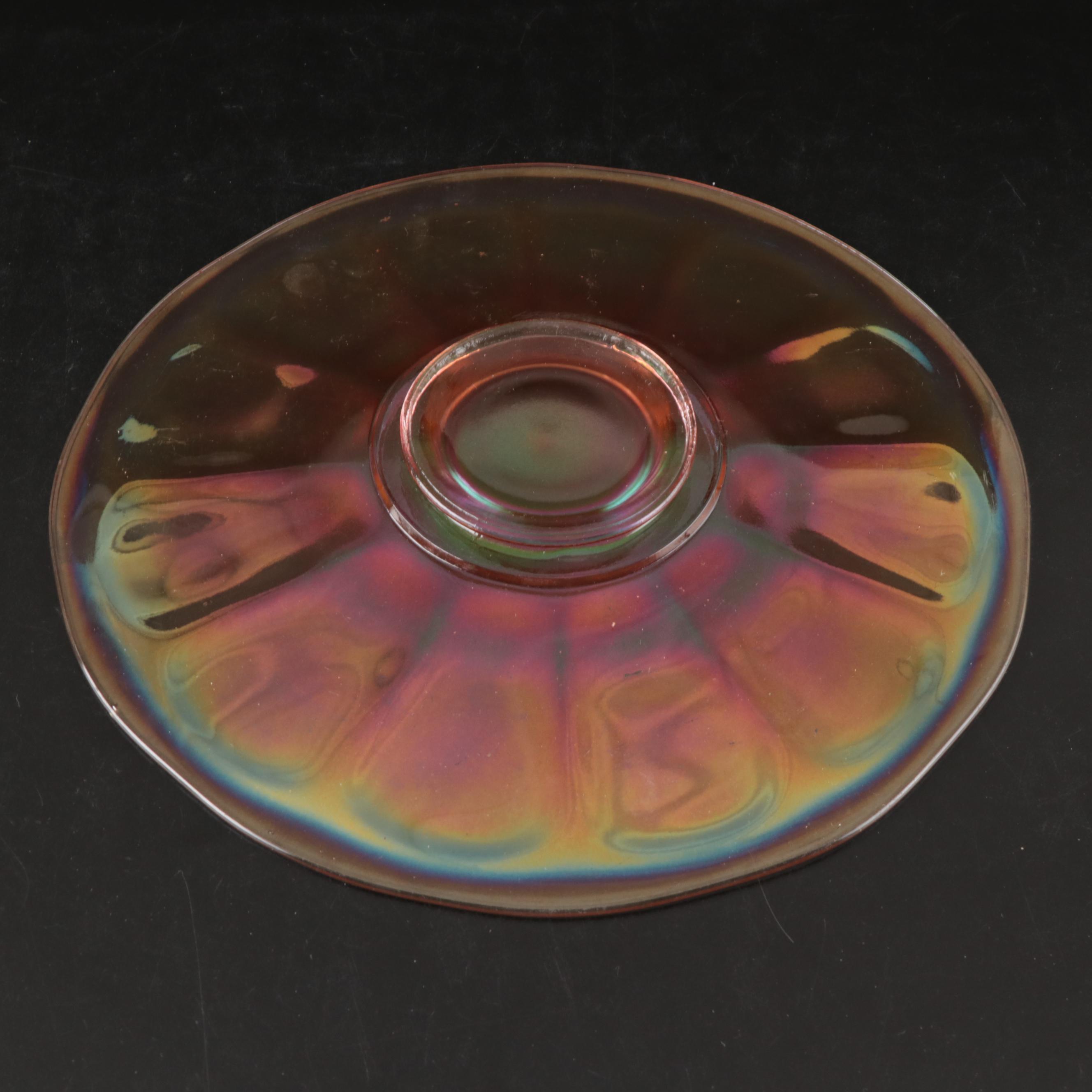 Vintage Banded Glass Plates with Rainbow Iridescent and Other Glass Tableware
