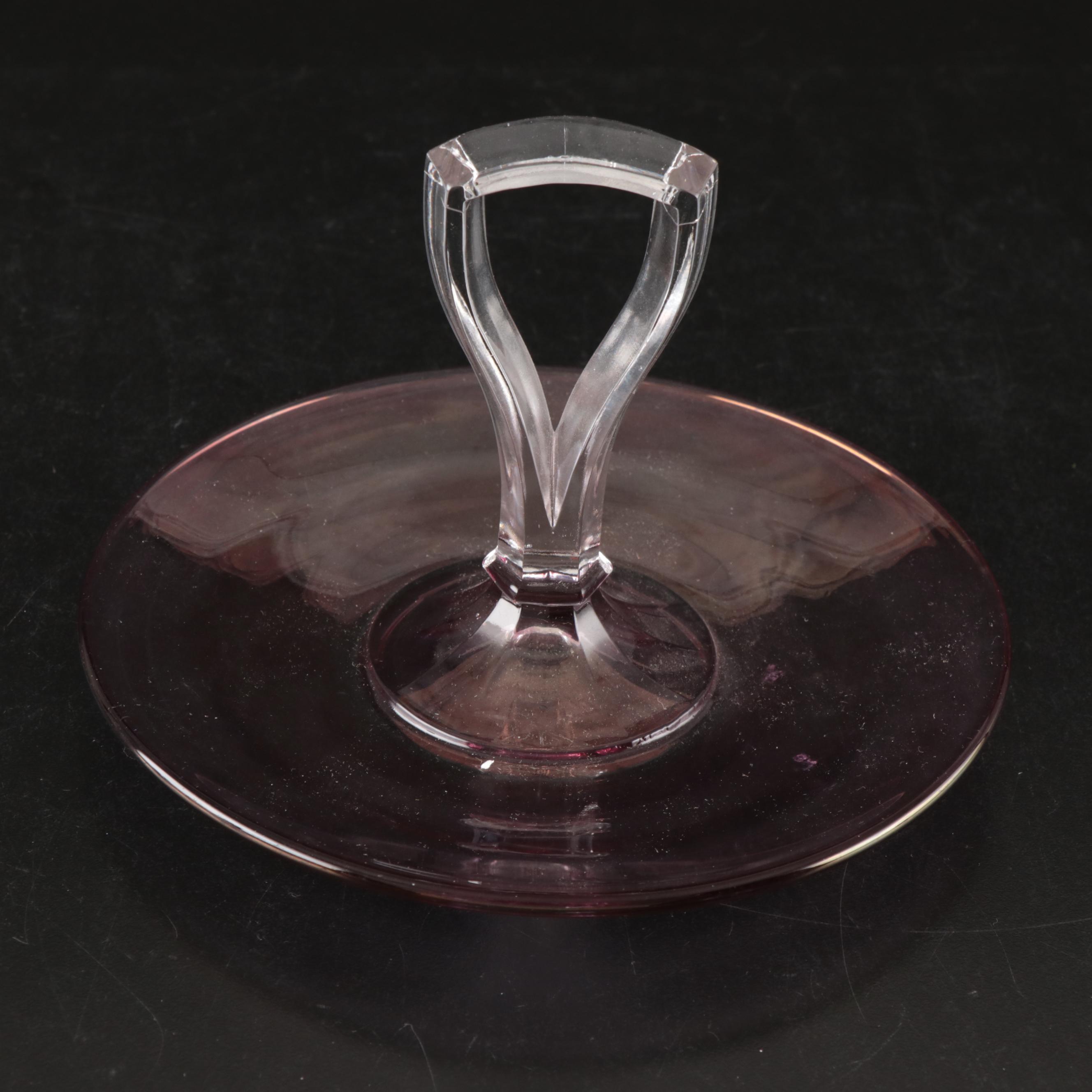 Vintage Banded Glass Plates with Rainbow Iridescent and Other Glass Tableware