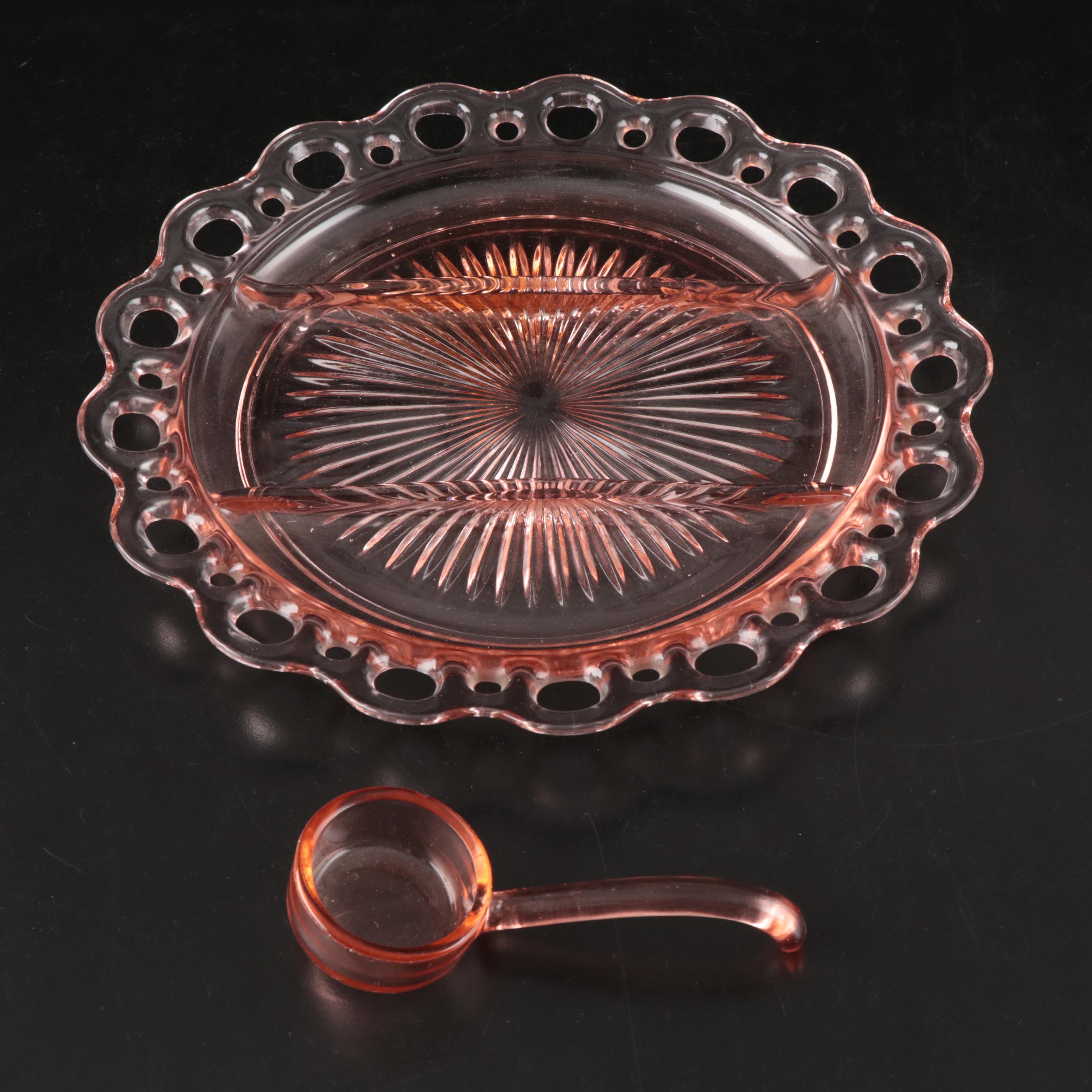 Vintage Banded Glass Plates with Rainbow Iridescent and Other Glass Tableware