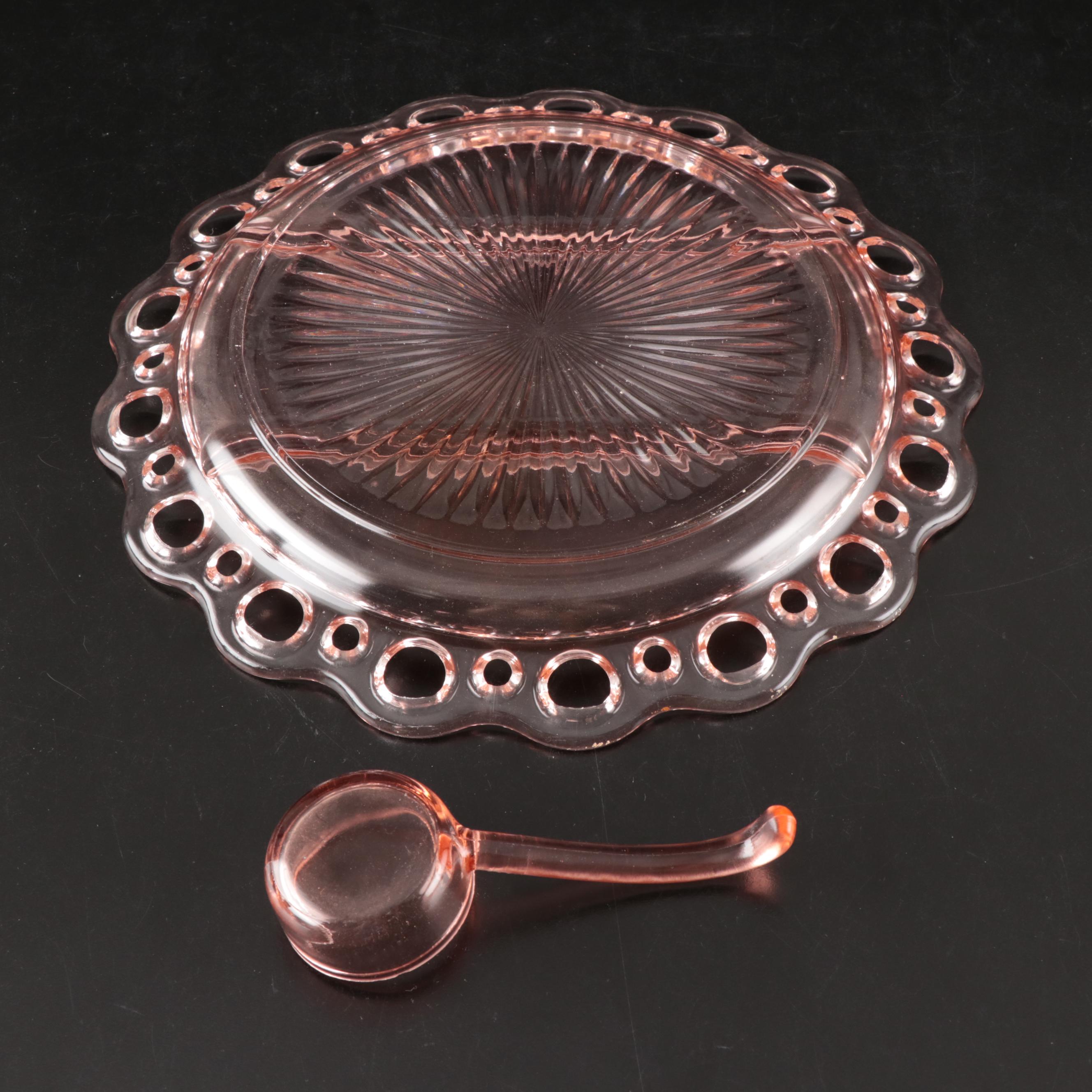 Vintage Banded Glass Plates with Rainbow Iridescent and Other Glass Tableware