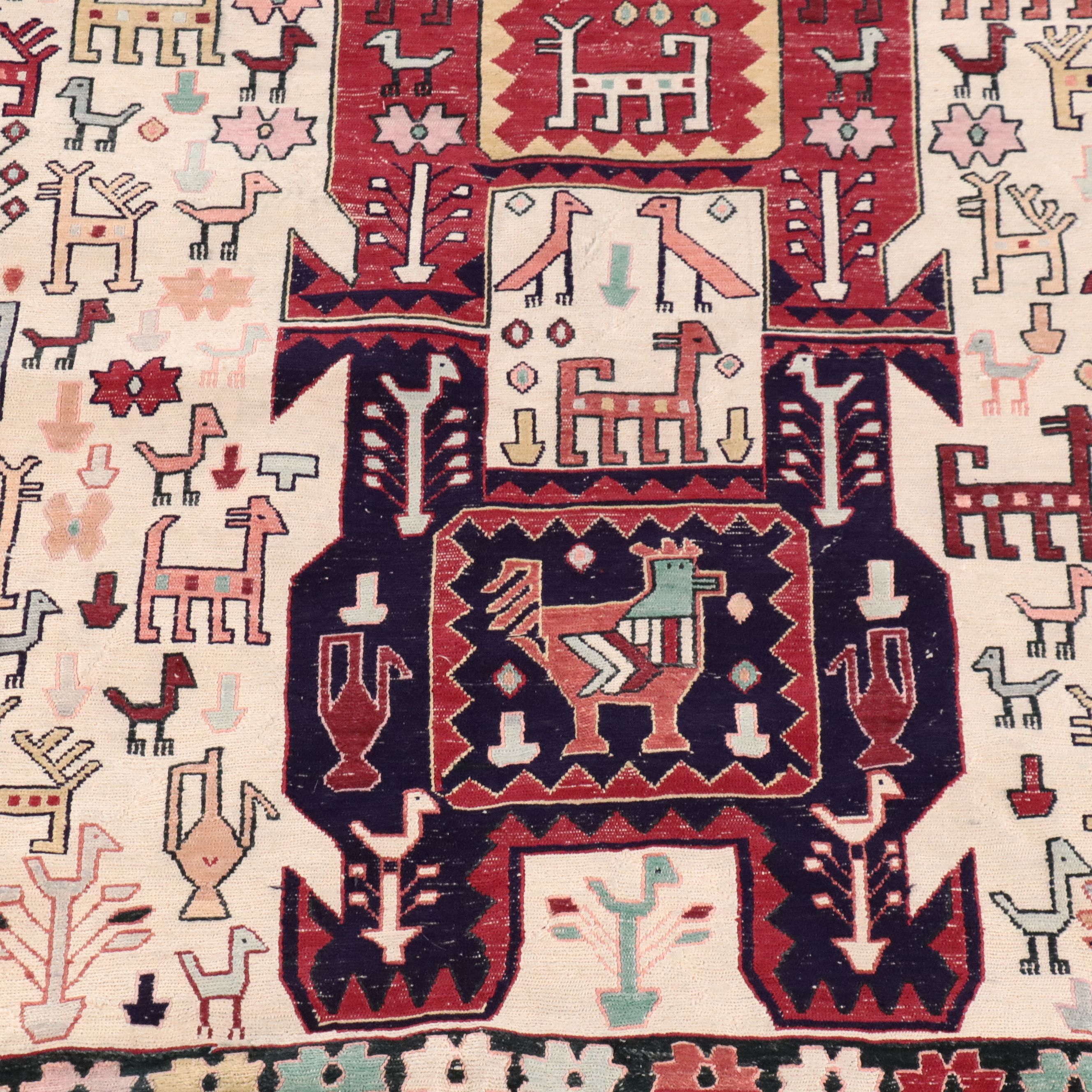 4'3 x 6'3 Hand-Knotted Caucasian Lenkoran Style Soumak Weave Area Rug