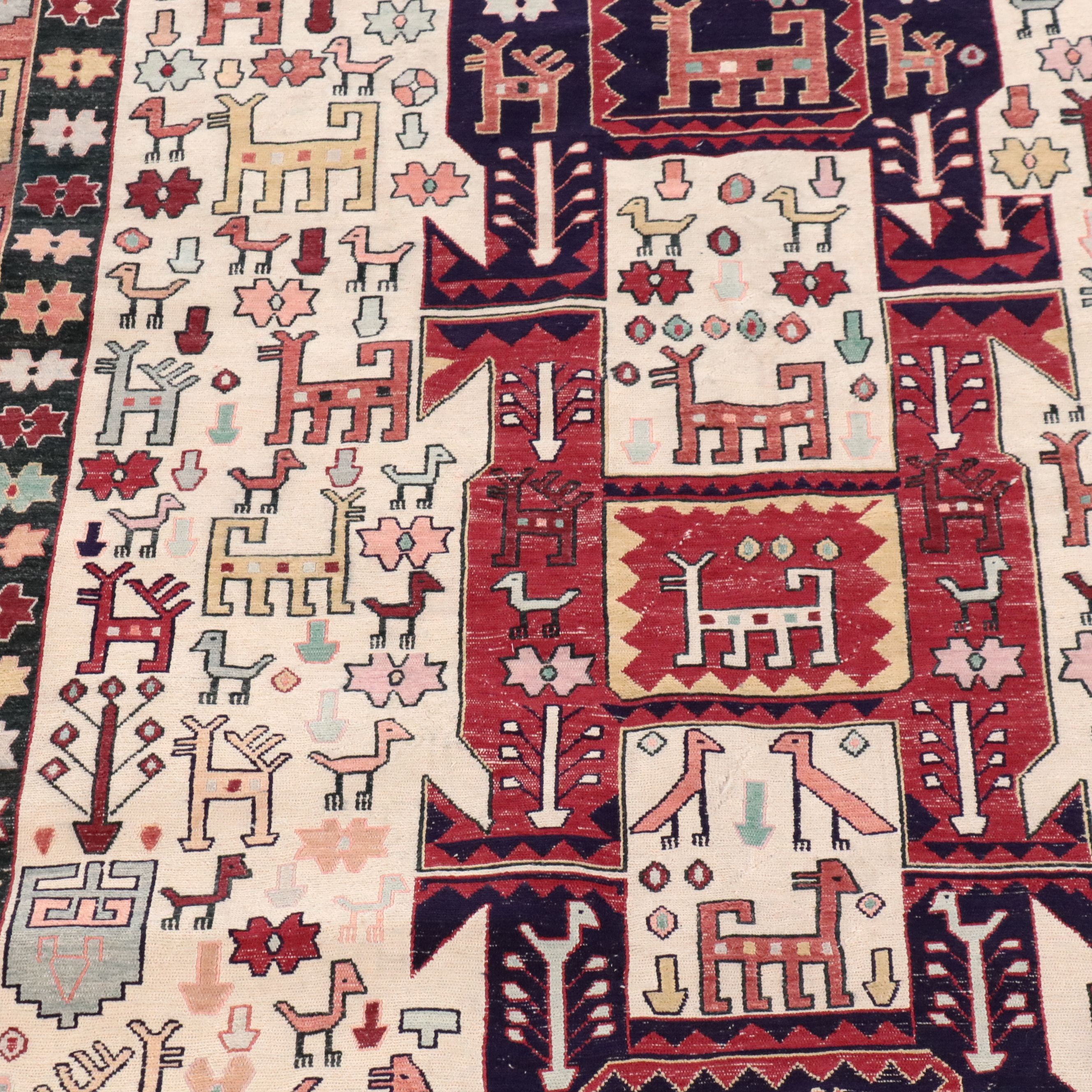 4'3 x 6'3 Hand-Knotted Caucasian Lenkoran Style Soumak Weave Area Rug