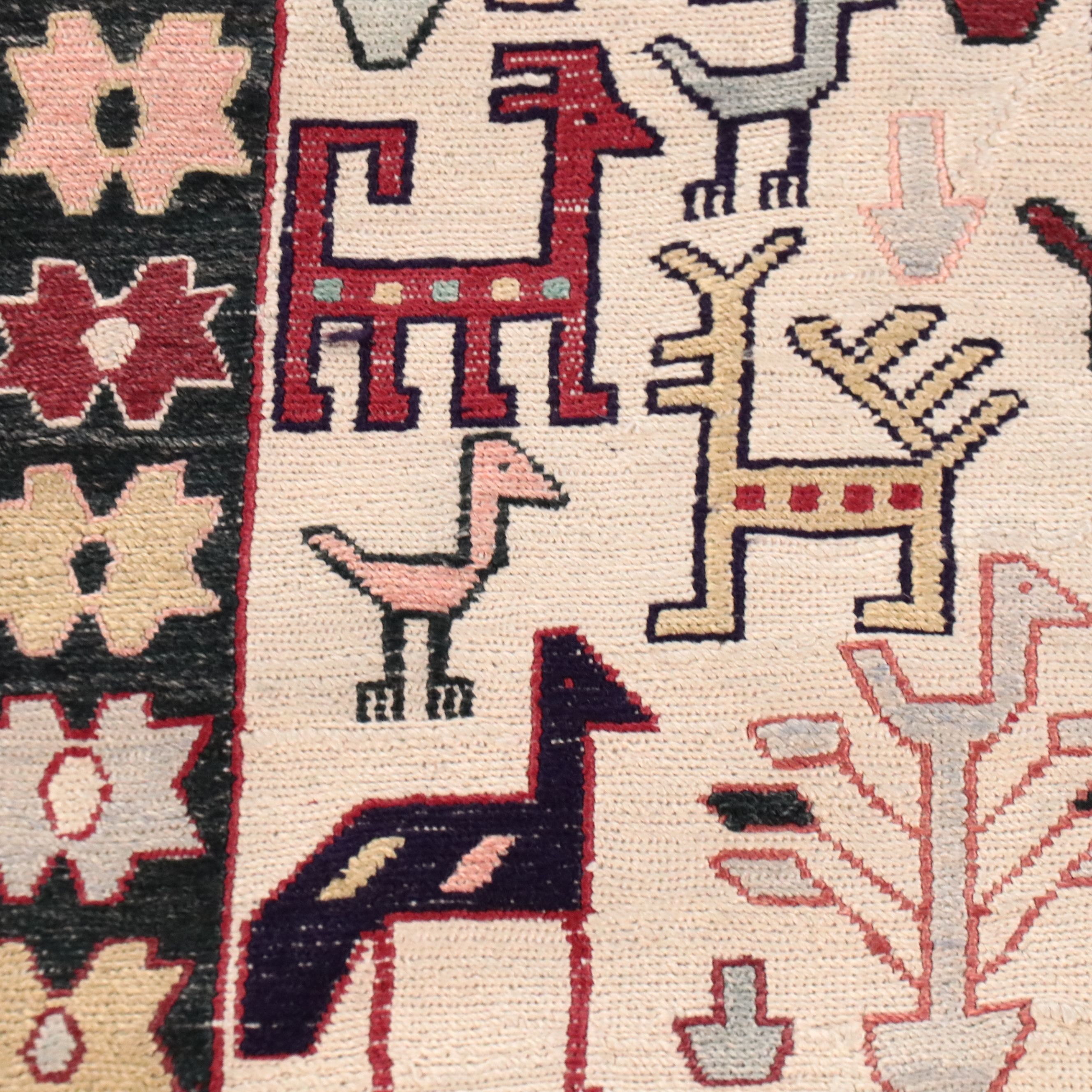 4'3 x 6'3 Hand-Knotted Caucasian Lenkoran Style Soumak Weave Area Rug