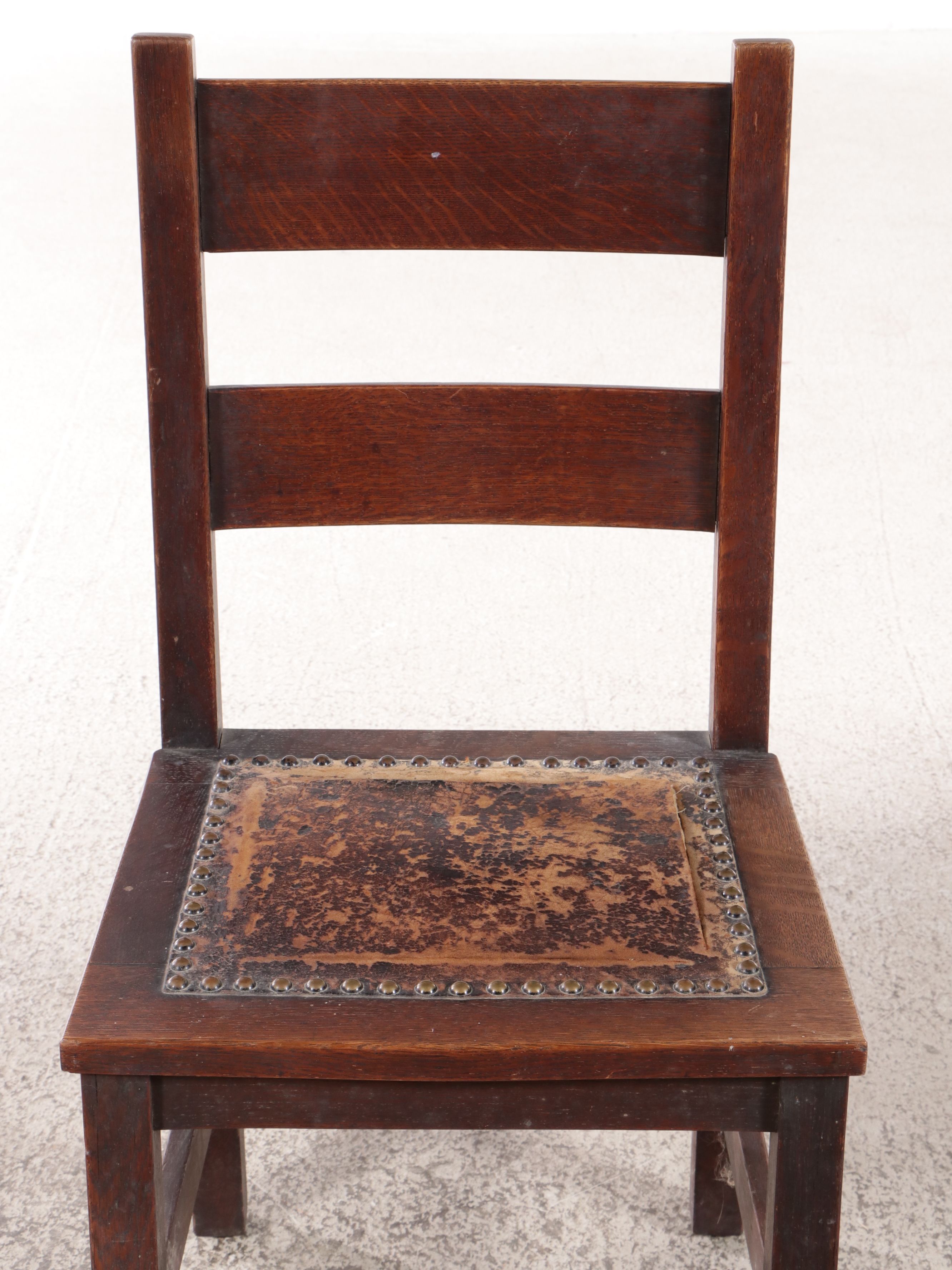 Arts & Crafts Oak and Leather Side Chair, Early 20th Century