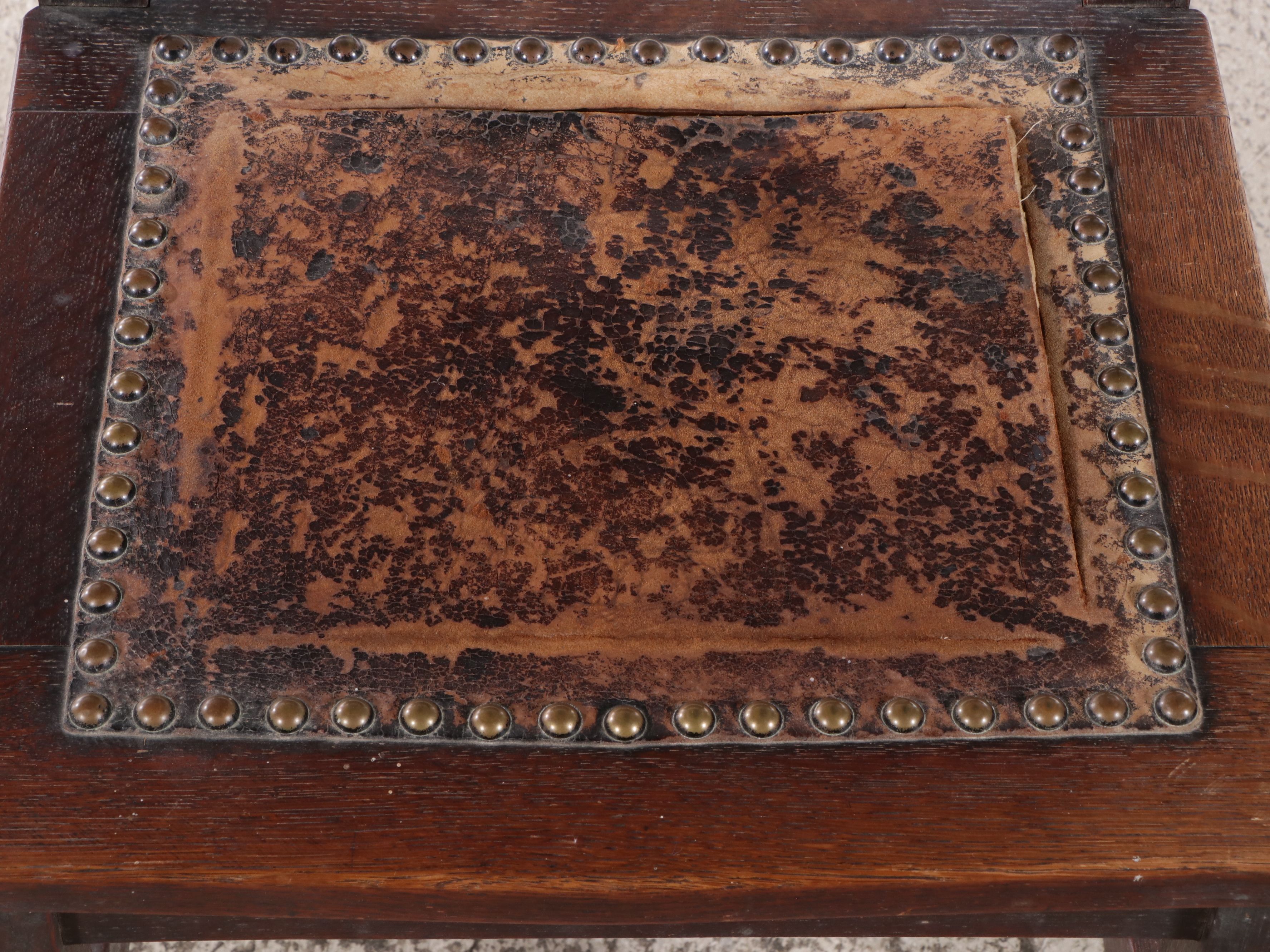 Arts & Crafts Oak and Leather Side Chair, Early 20th Century