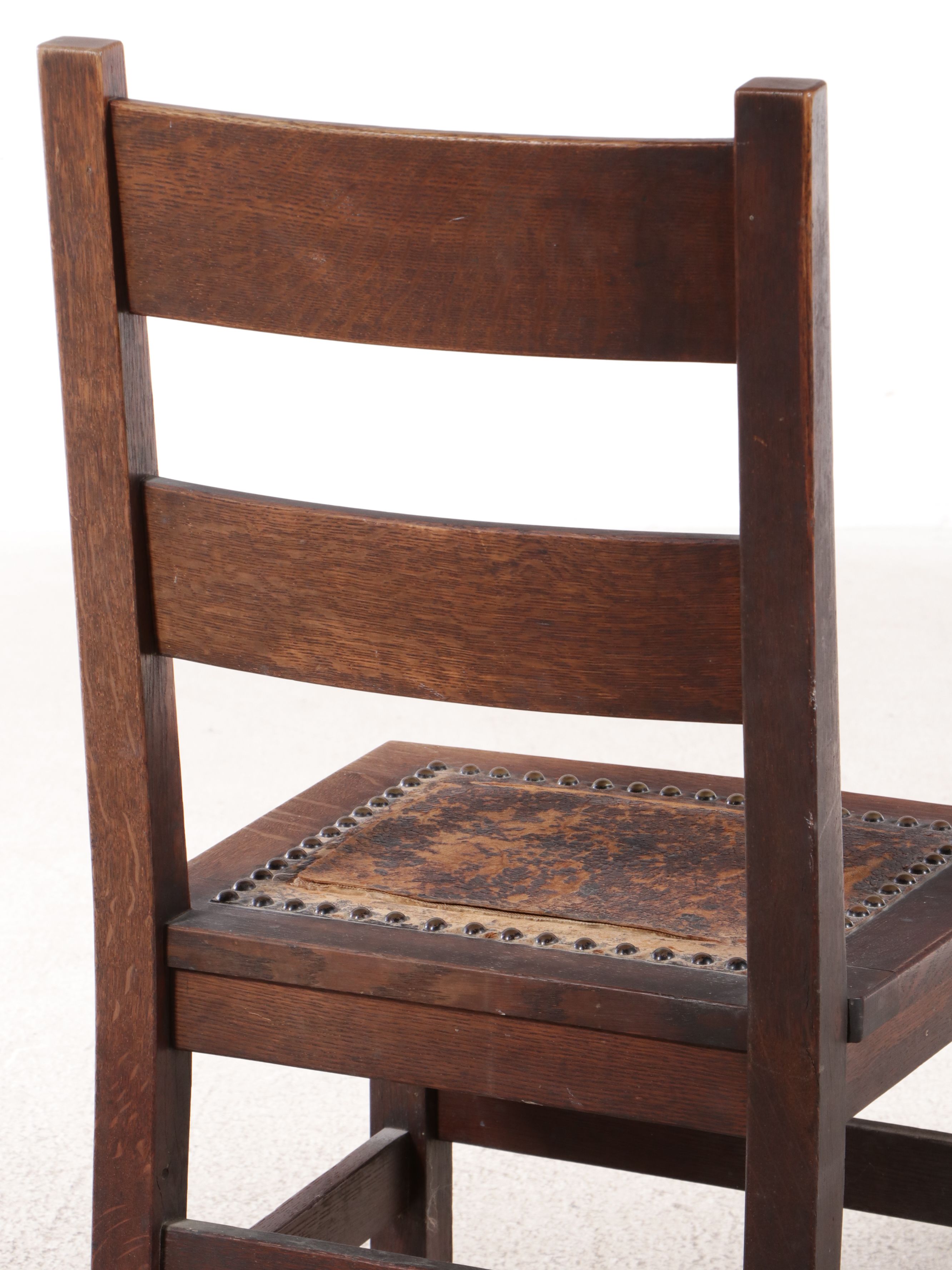 Arts & Crafts Oak and Leather Side Chair, Early 20th Century