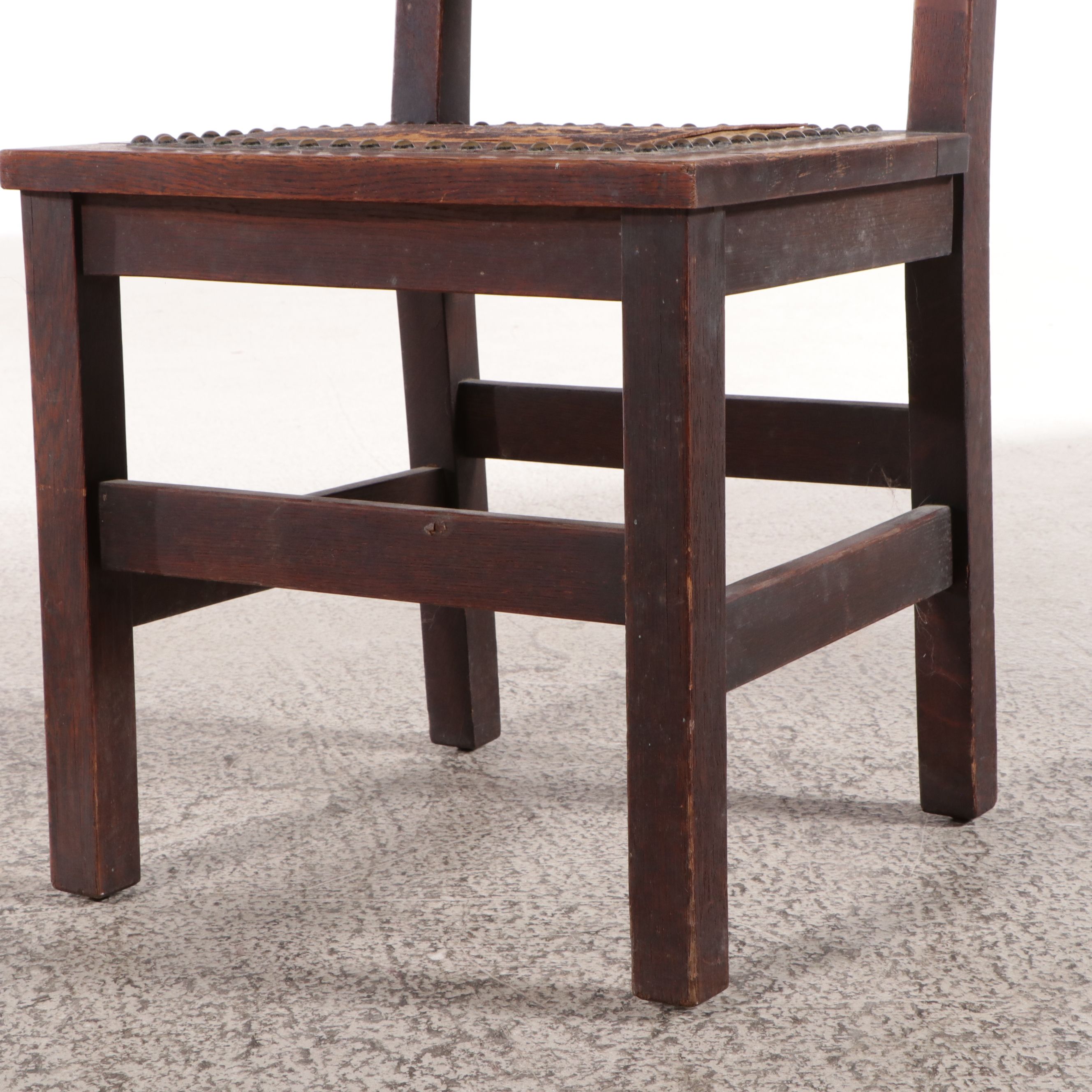 Arts & Crafts Oak and Leather Side Chair, Early 20th Century