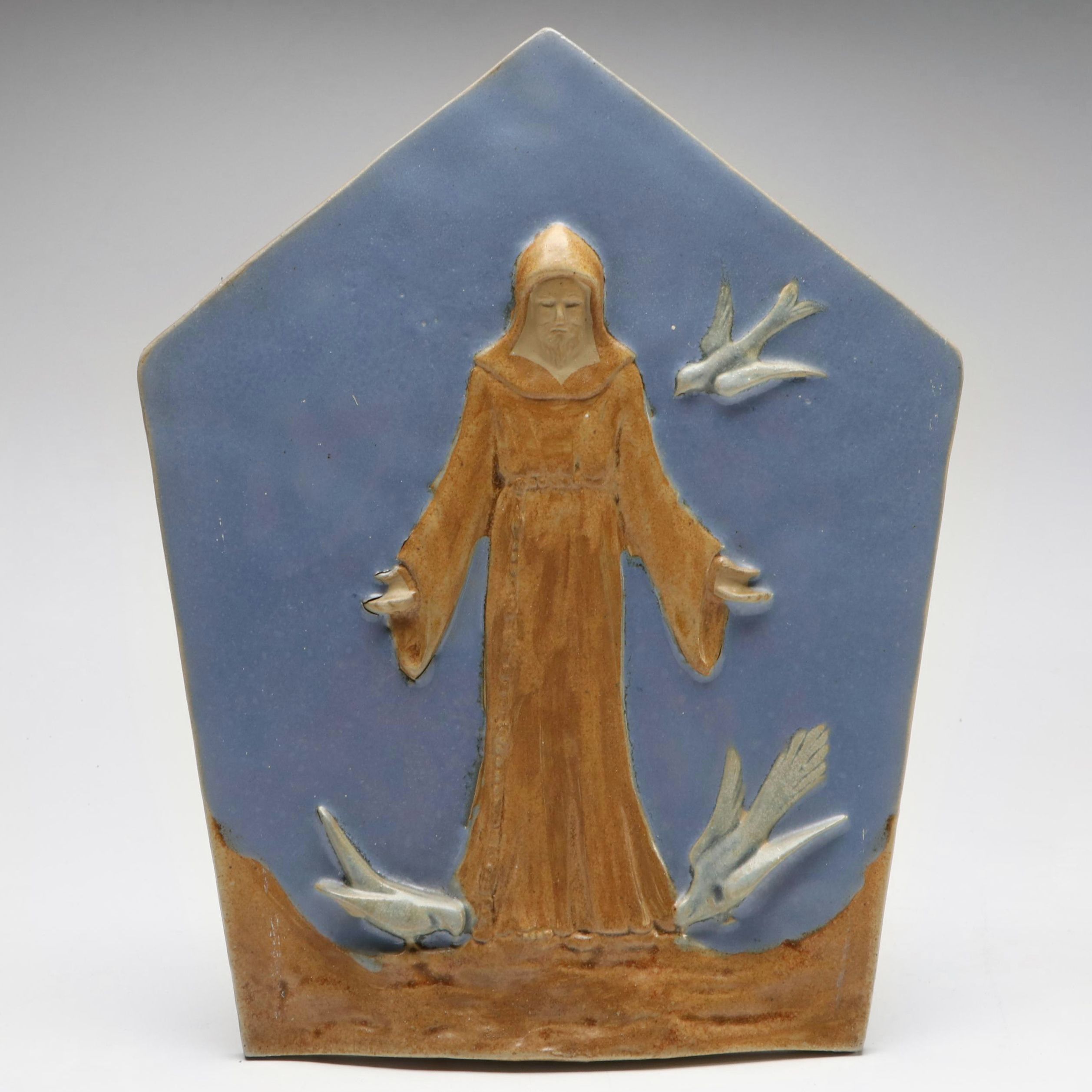 Attr. Rookwood Pottery Saint Francis of Assisi Ceramic Plaque